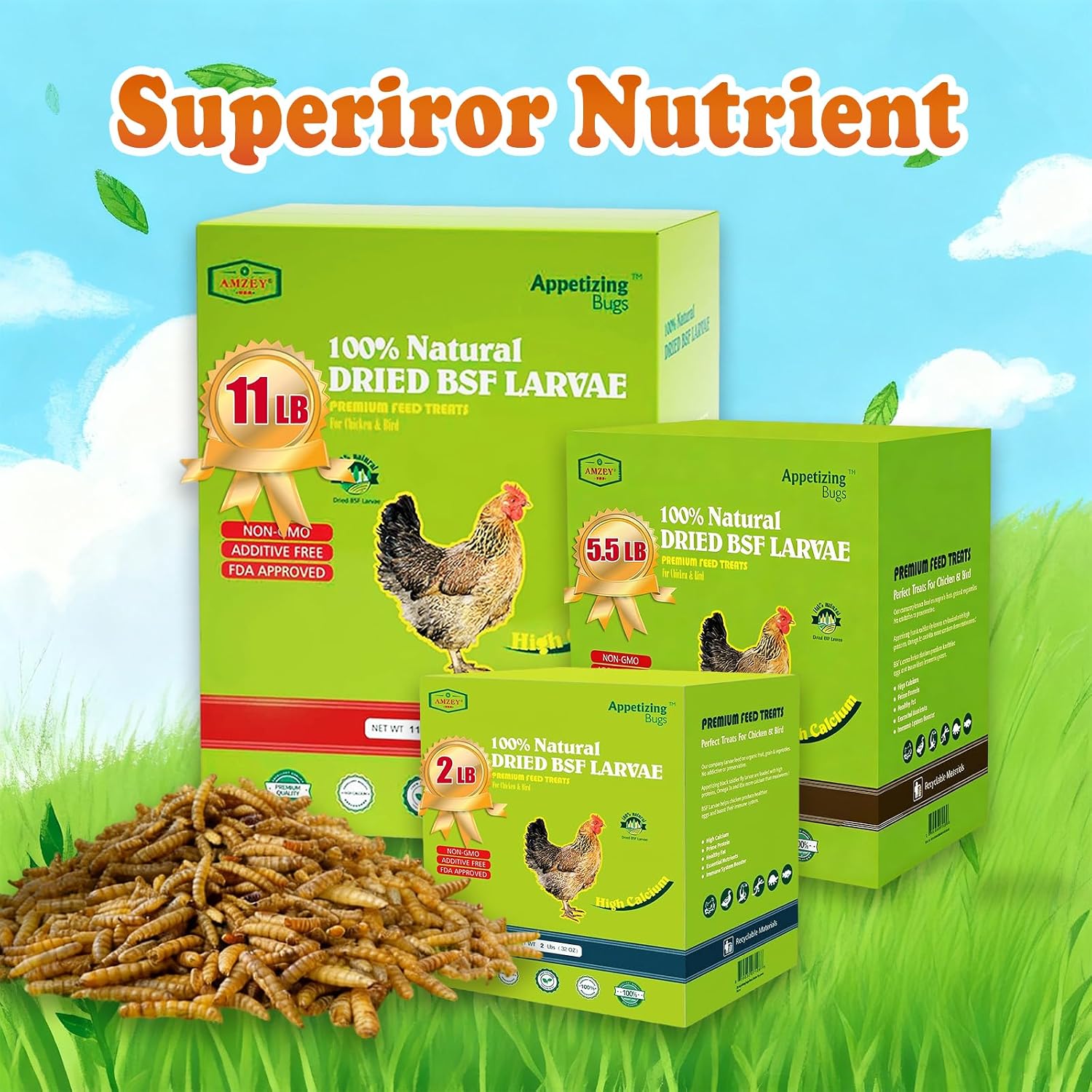 Amzey 11 LBS Dried Black Soldier Fly Larva - All Natural BSF Larvae - 85X More Calcium Than Mealworms - High Calcium Treats for Chickens, Birds, Reptiles, Hedgehog, Geckos, Turtles - Image 7