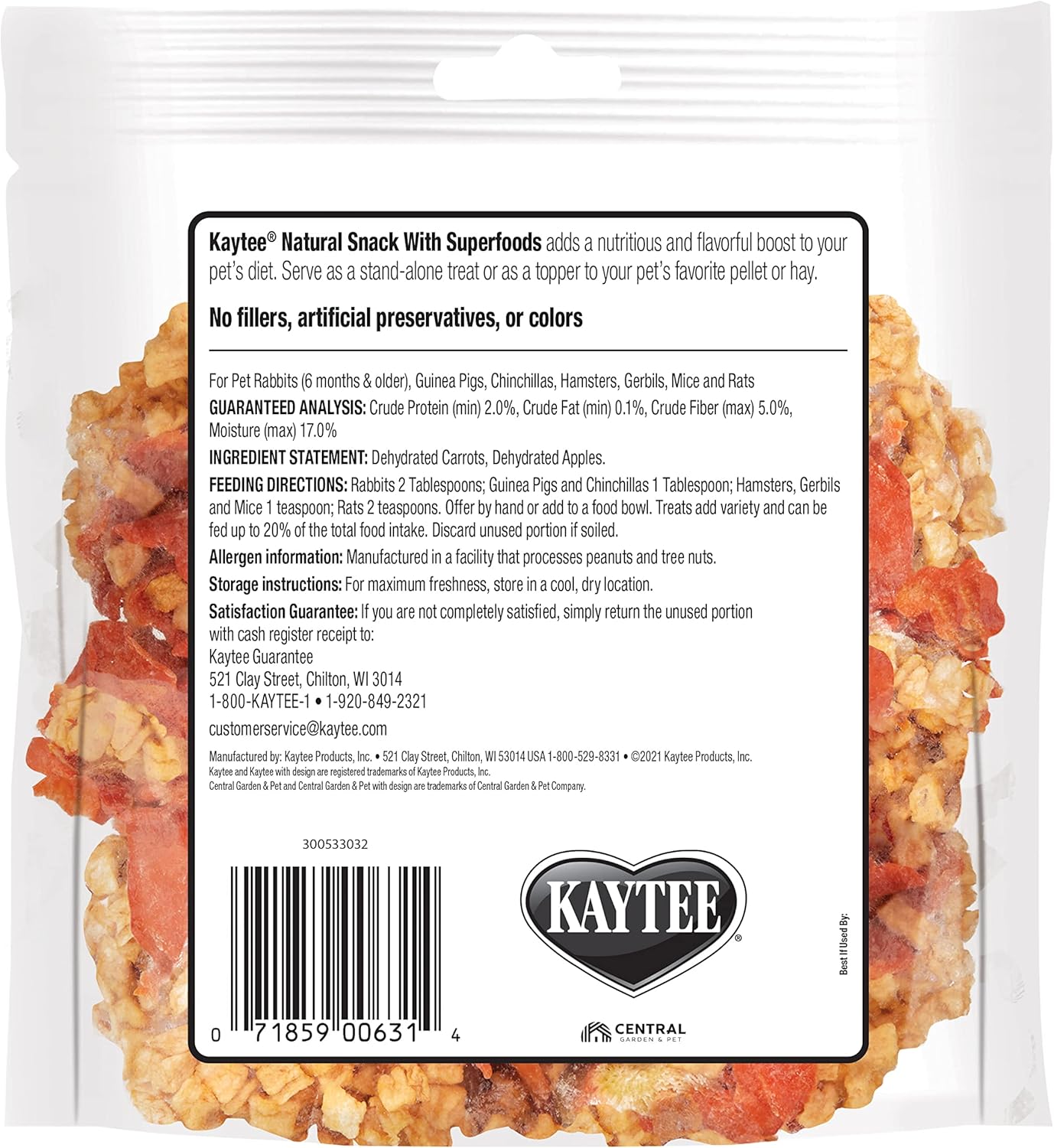 Kaytee Natural Snack with Superfoods For Pet Guinea Pigs, Rabbits, Hamsters, and Other Small Animals, Apple & Carrot, 2.5 Ounces - Image 6