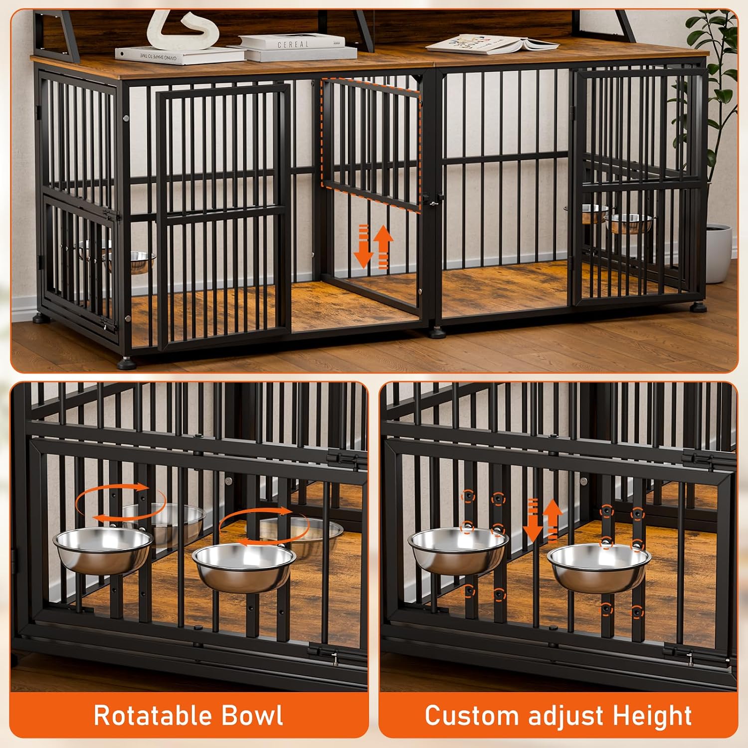 XXL Dog Crate Furniture for 2 Dogs, Extra Large Double Dog Cage Large Breed, Thick Wooden Dog Crate with Storage Rack, 72 Inch Double Dogs House Sturdy Dog Kennel with Removable Divider - Image 4