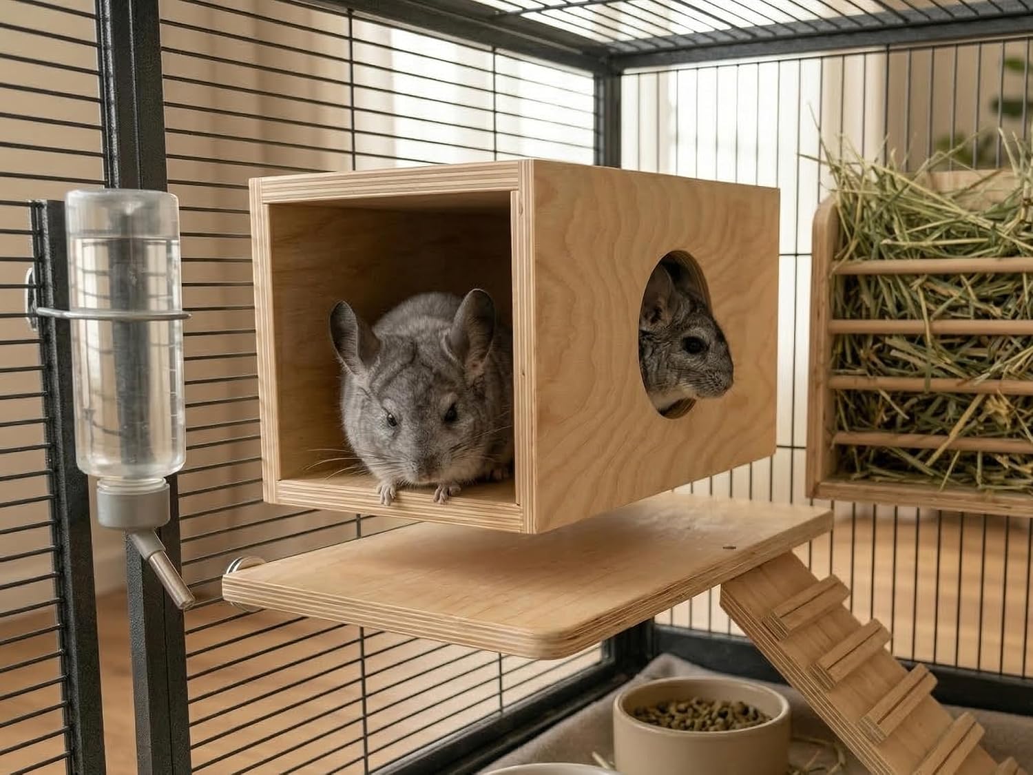 Chinchilla Natural Wood Hanging Tunnel Toys, Small Animals Tunnel Tube, Chinchilla Cage Accessories for Ferret Guinea Pig Rat Hiding and Resting (with Holes) - Image 2