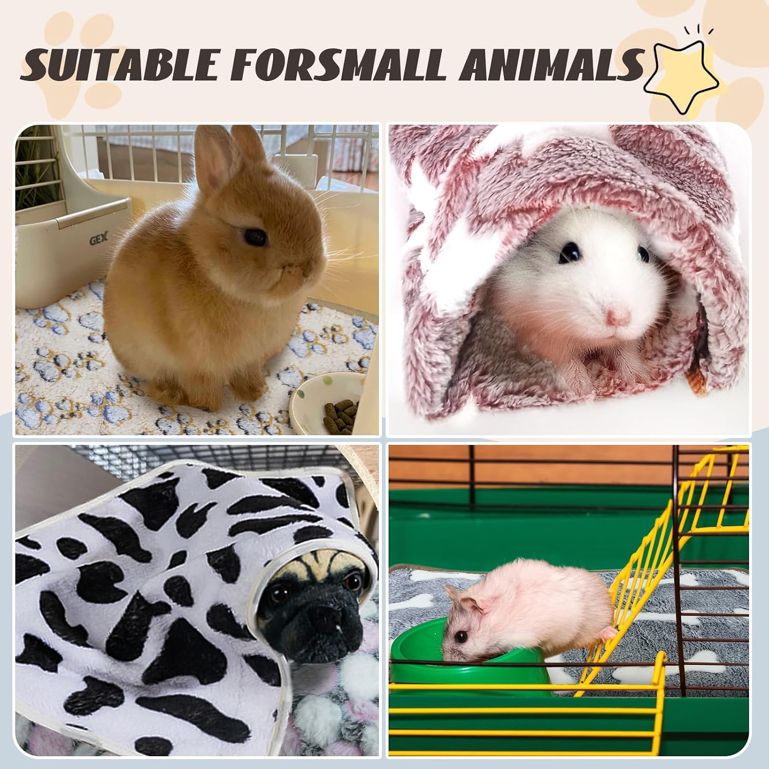 YedsIntu 6 Pcs Absorbent Guinea Pig Blankets Washable Small Animal Fleece Bedding Cage Liners Reusable Pet Pee Pad Sleep Mat Pad Cover for Hamster Ferret Rabbit Chinchilla Hedgehog (16"x24") - Image 7