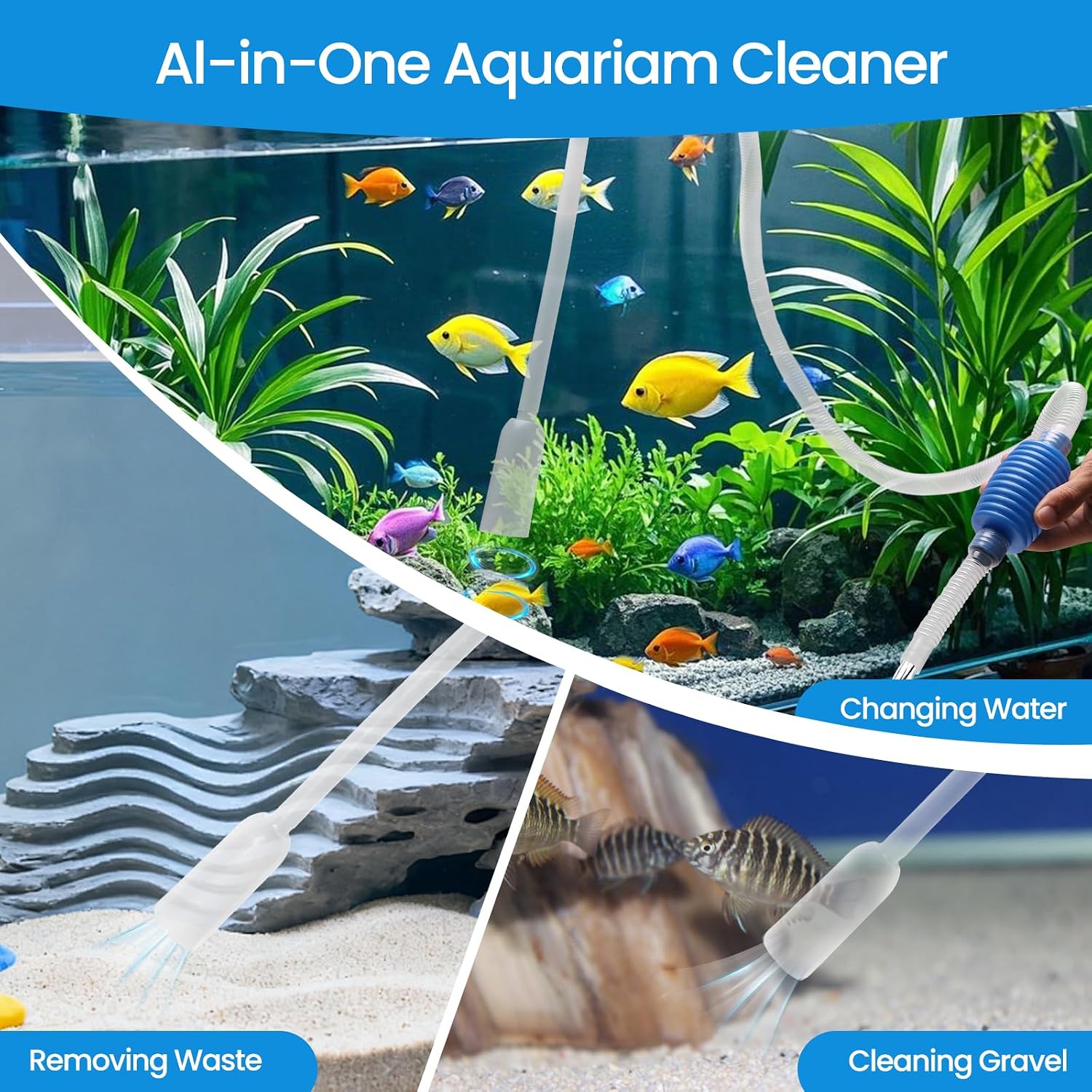 Small Gravel Vacuum for Aquarium Siphon, Fish Tank Cleaner, Blue | 6.4ft Fish Tank Siphon, Quick & Easy Waste Removal or Water Changes, Effectiveness, Value for Money, Ease of Use - Image 7