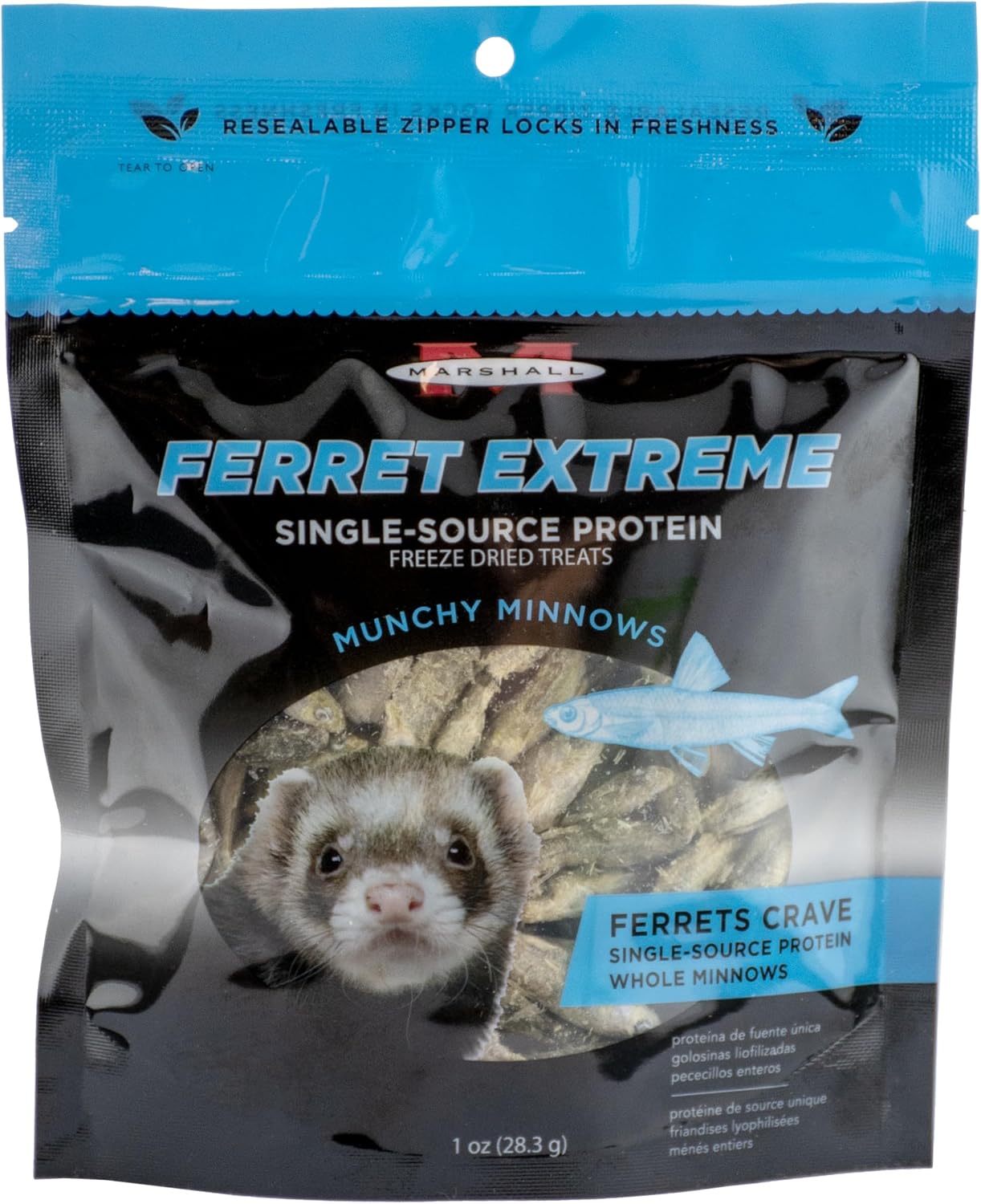 Marshall Pet Products Ferret Extreme Munchy Minnows, Freeze Dried Treats for Ferrets Single Ingredient Protein Source, 1 oz