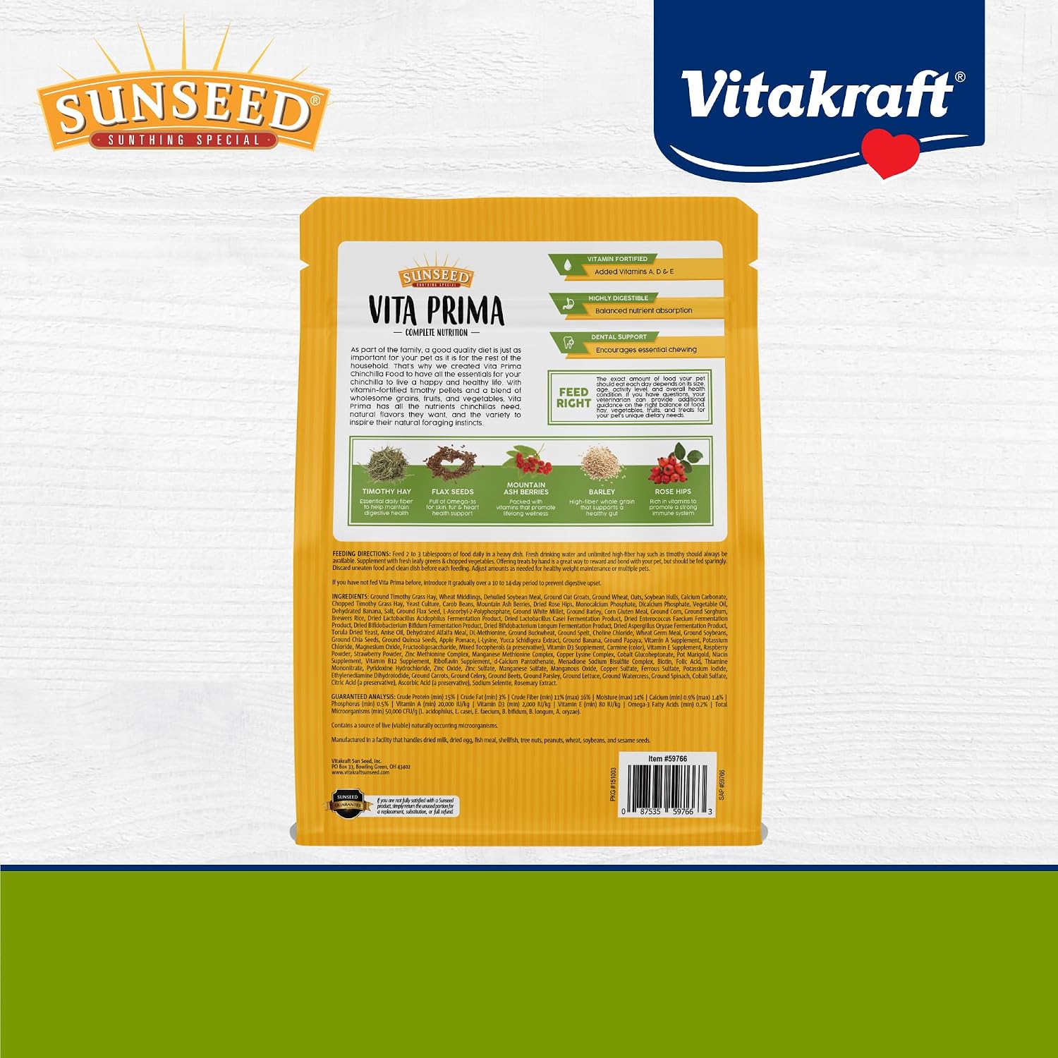 Sunseed Vita Prima Chinchilla Food - 3 Lb Resealable Bag – Instinctive Foraging Blend with Ancient Grains – No Artificial Colors Flavors Or Preservatives – Added Vitamins and Minerals - Image 7