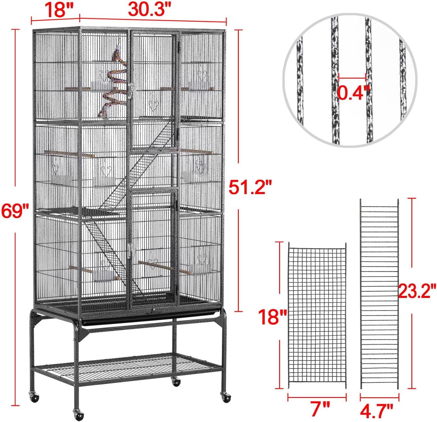 Yaheetech 69-Inch Extra Large Wrought Iron 3 Levels Ferret Chinchilla Sugar Glider Squirrel Small Animal Cage with Cross Shelves and Ladders, Black - Image 3