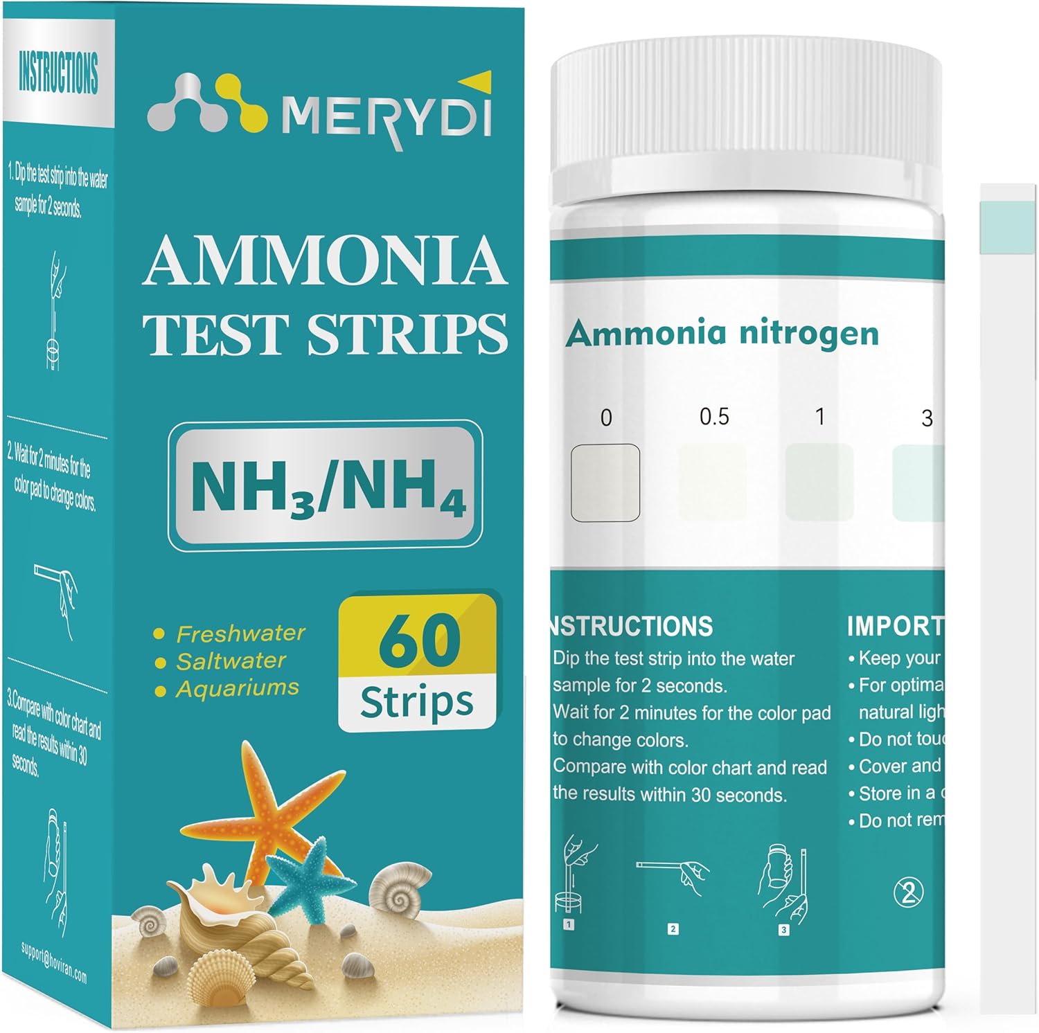 Ammonia Test Strips,60 Strips Aquarium Test Kit for Fish Tanks & Ponds | Quick & Accurate Freshwater SaltWater Aquariums Testing Strips