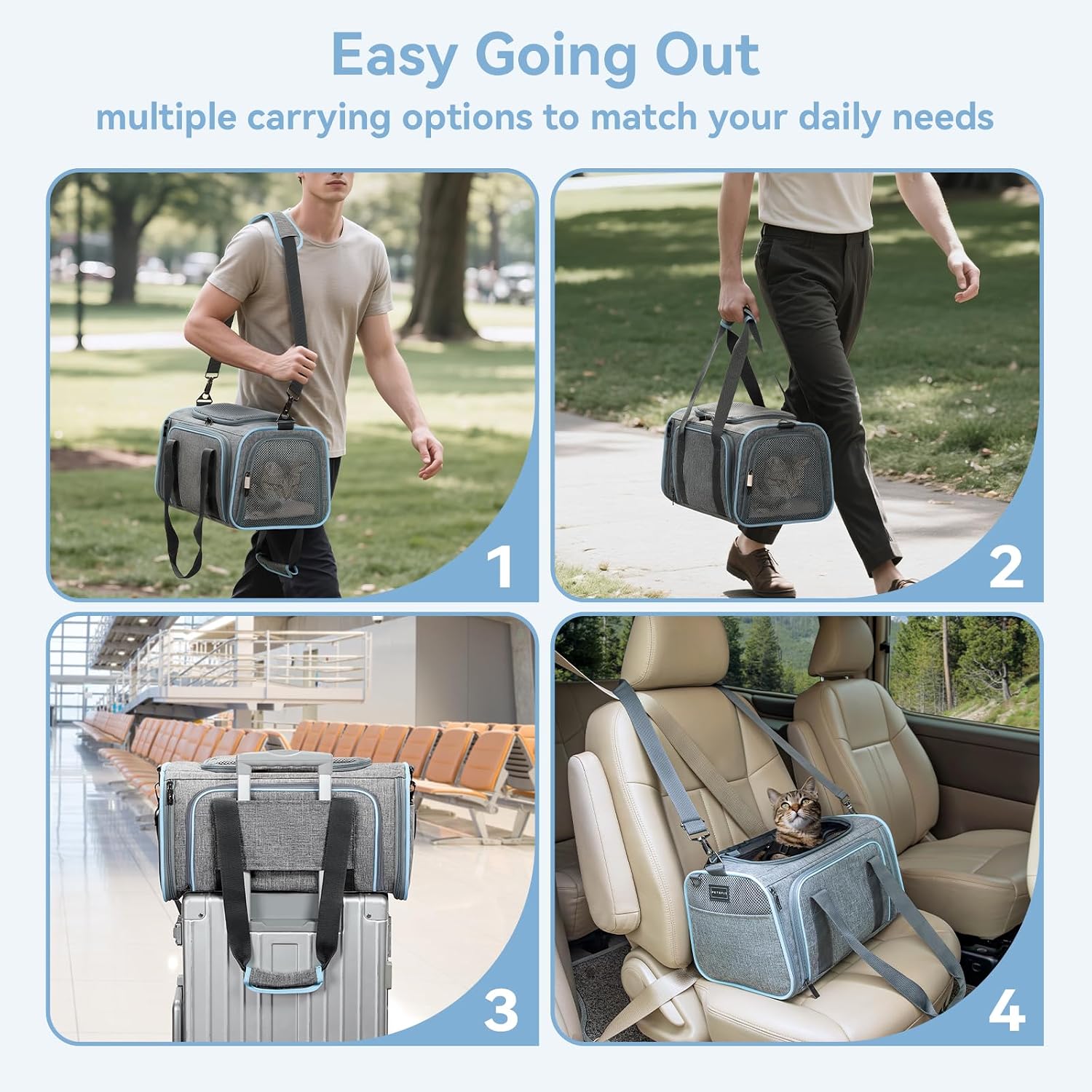 Petsfit Expandable Small Cat Carriers Dog Carrier, Airline Approved Soft-Sided Portable Washable Pet Travel Carrier with Two Extension Up to 9LB - Image 5