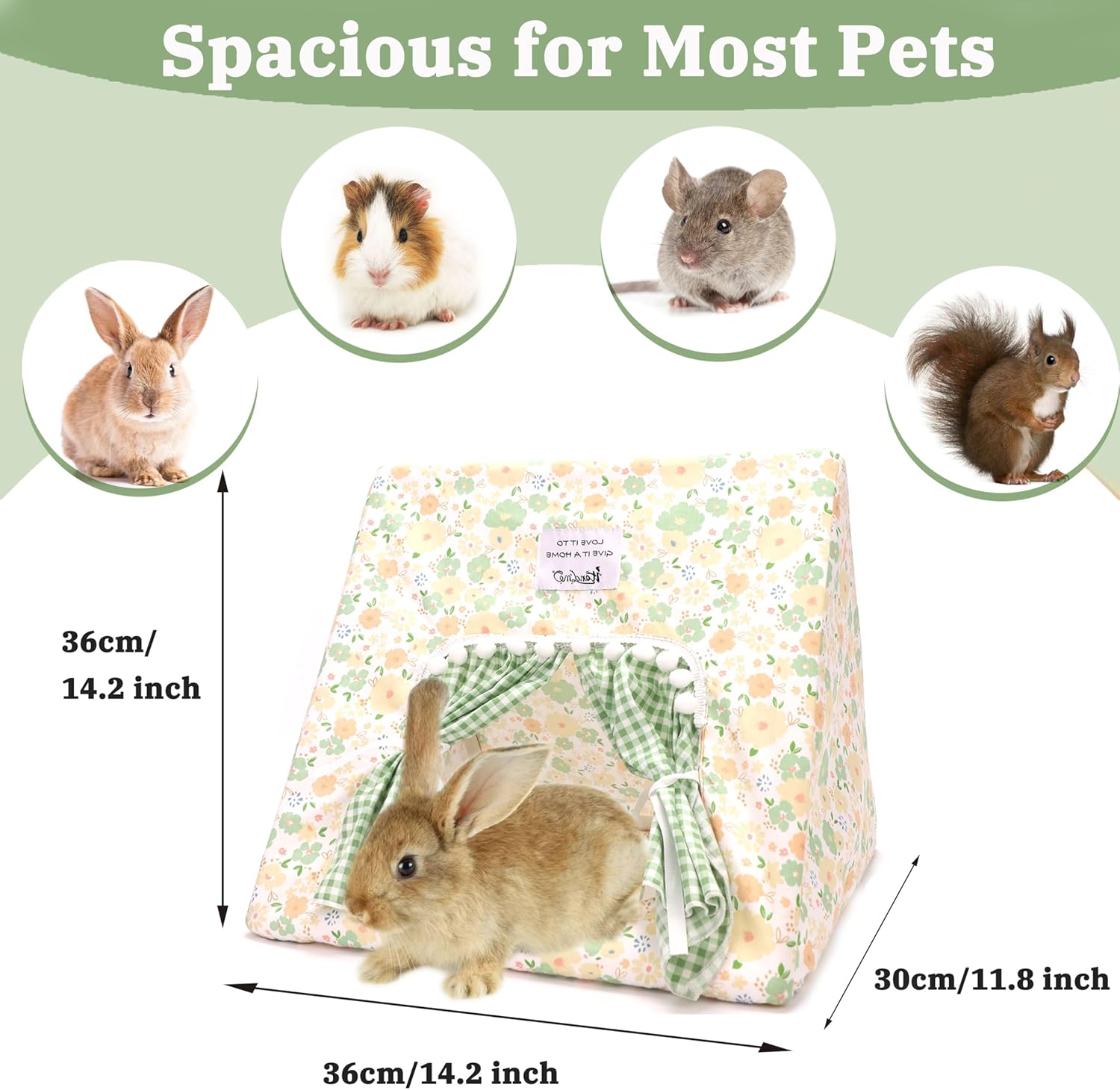 Guinea Pig Hideout Large with Curtain, Bunny Hideout, Machine Washable Guinea Pig Hide Tent Houses & Habitats, Small Animal Hideout for Pet Rabbit, Ferret, Rat, Chinchilla, Squirrel (Flower, Large) - Image 2
