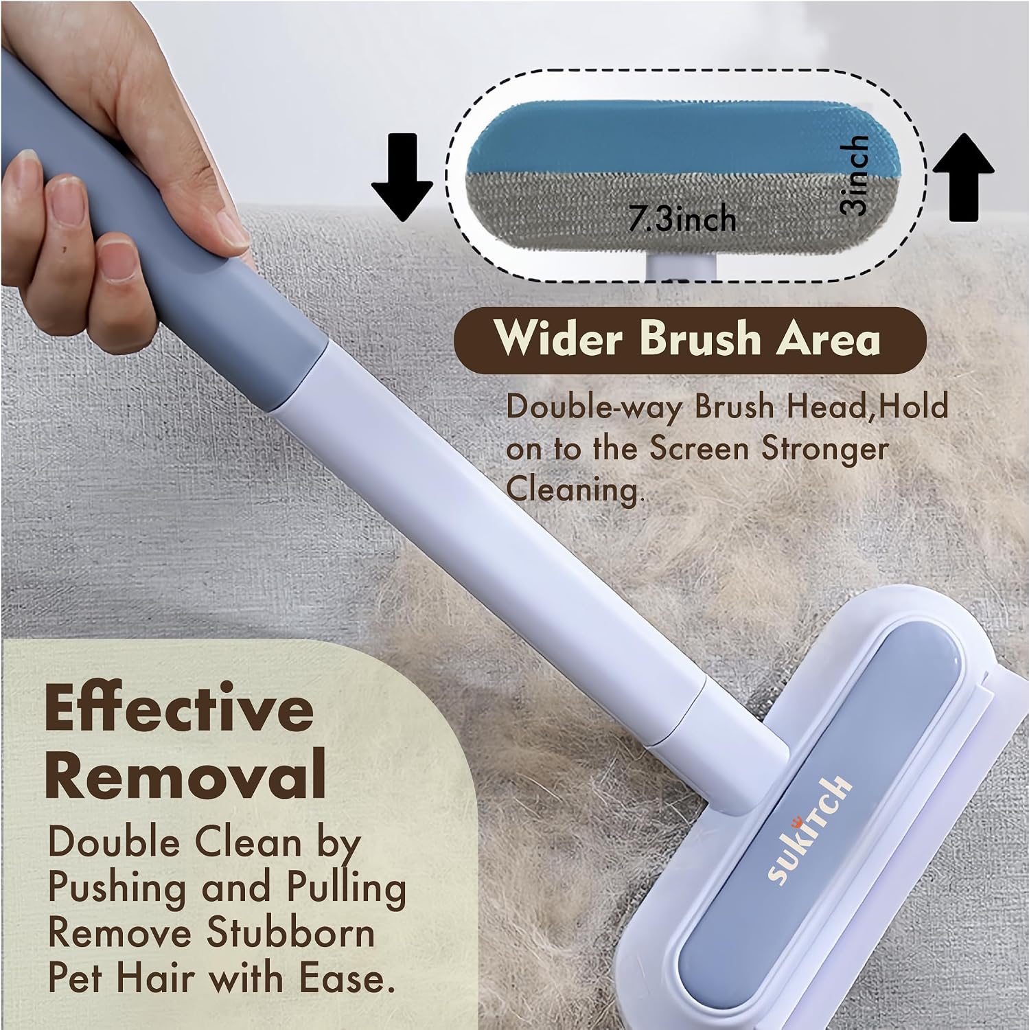 Pet Hair Remover for Couch and Furniture, 17.3-Inch Reusable Washable Lint Cleaner for Dog and Cat Hair, Long Handle for Bedding, Sofa and Fabric Surfaces - Image 5