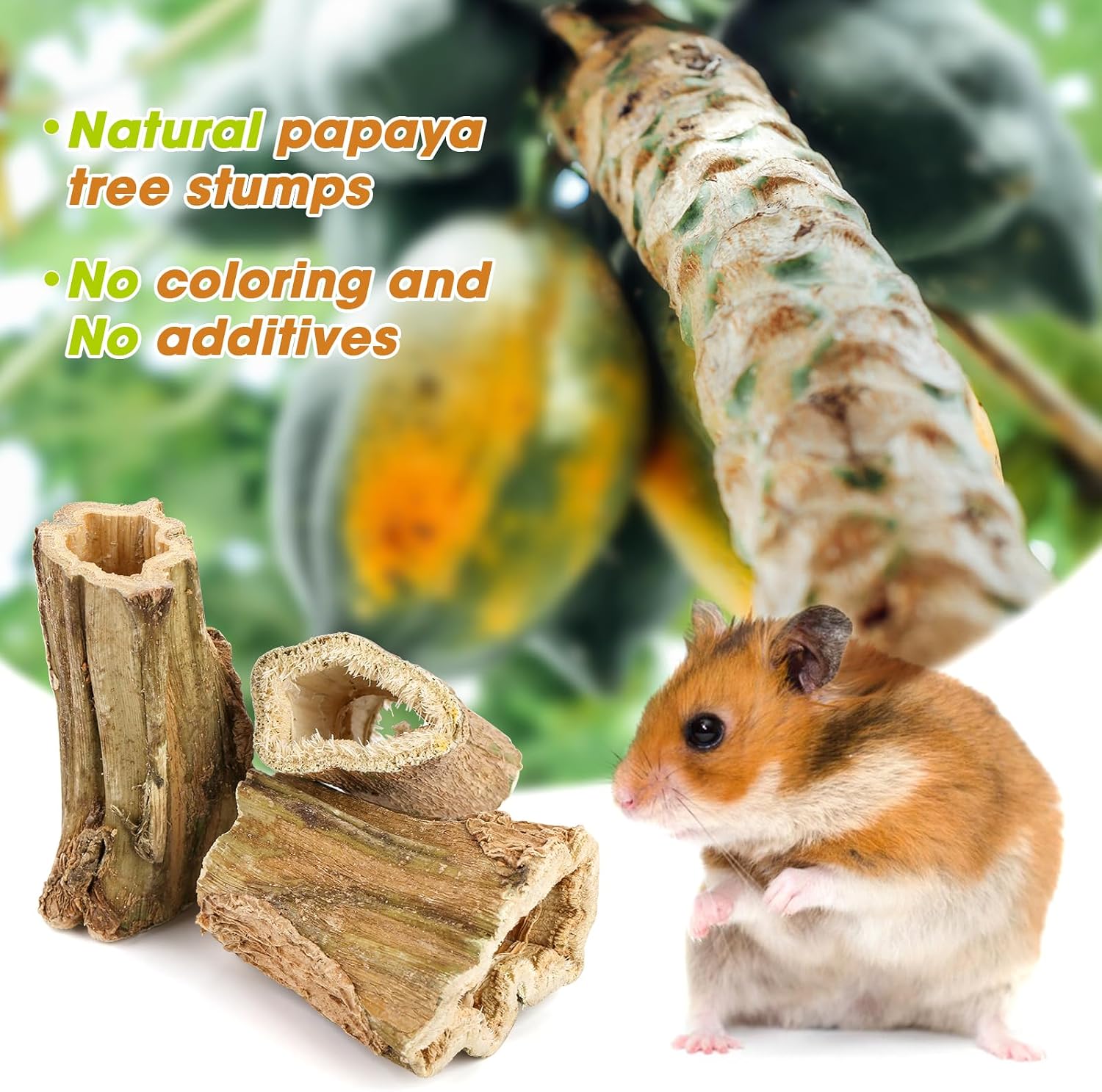 Abizoo Natural Bunny Chew Toys,6 Pcs Organic Papaya Wood Sticks Chew Toys for Rabbit,Hamster,Guinea Pig,Chinchilla,Gerbil,Rat Healthy Chews Teeth Grinding Treats, Squirrel Molar Snack - Image 2