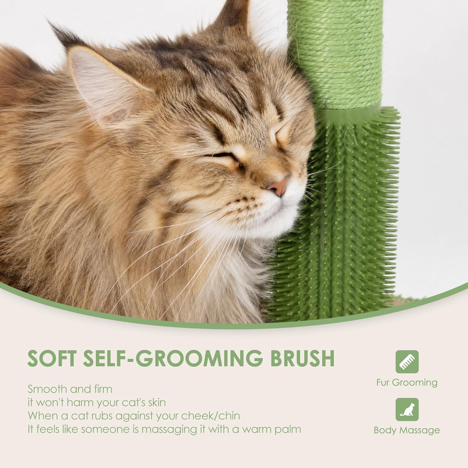 41.5" Cactus Cat Scratching Post, Heavy Duty Sisal Scratcher with Interactive Ball & Grooming Brush, Stable Anti-Tip Cat Tree for Indoor Cats & Large Cats - Image 2
