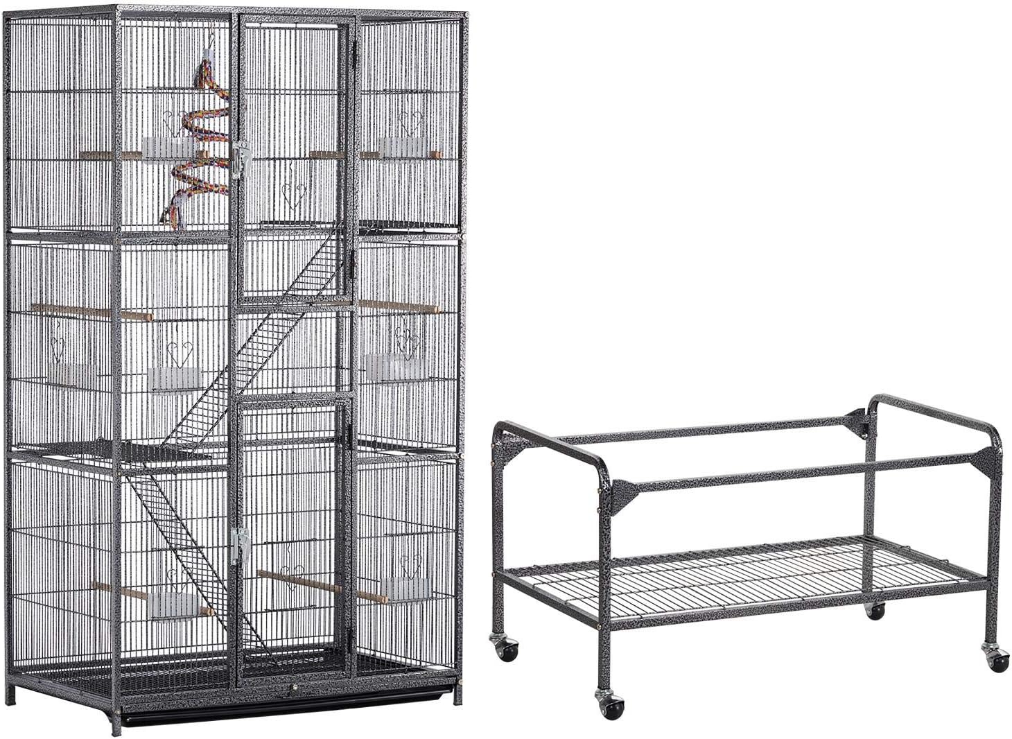 Yaheetech 69-Inch Extra Large Wrought Iron 3 Levels Ferret Chinchilla Sugar Glider Squirrel Small Animal Cage with Cross Shelves and Ladders, Black - Image 5