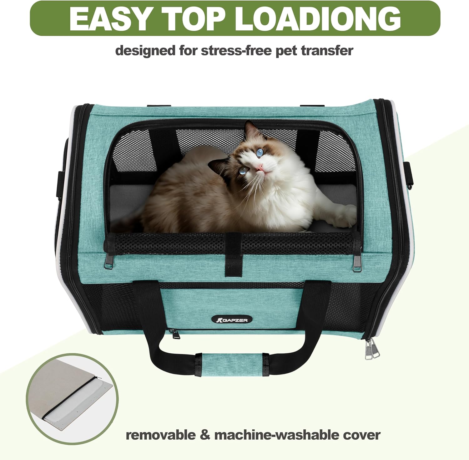 GAPZER Cat Carrier 18"x11"x11" TSA Approved Ventilated Pet Air Travel Cage | Top Open Small Animal Basic Crate, Shih Tzu Dog Softsided Durable Kennel, 4-Mesh-Side Kitty Carry on Case up to 20 lbs Teal - Image 5