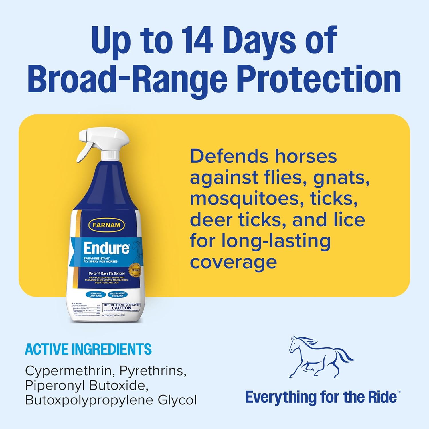 Farnam Endure Fly Spray for Horses - Long-Lasting Sweat-Resistant Fly Repellent, Repels Flies, Mosquitoes, Gnats and Ticks, Up to 14 Days Fly Control - 32 oz Spray - Image 3