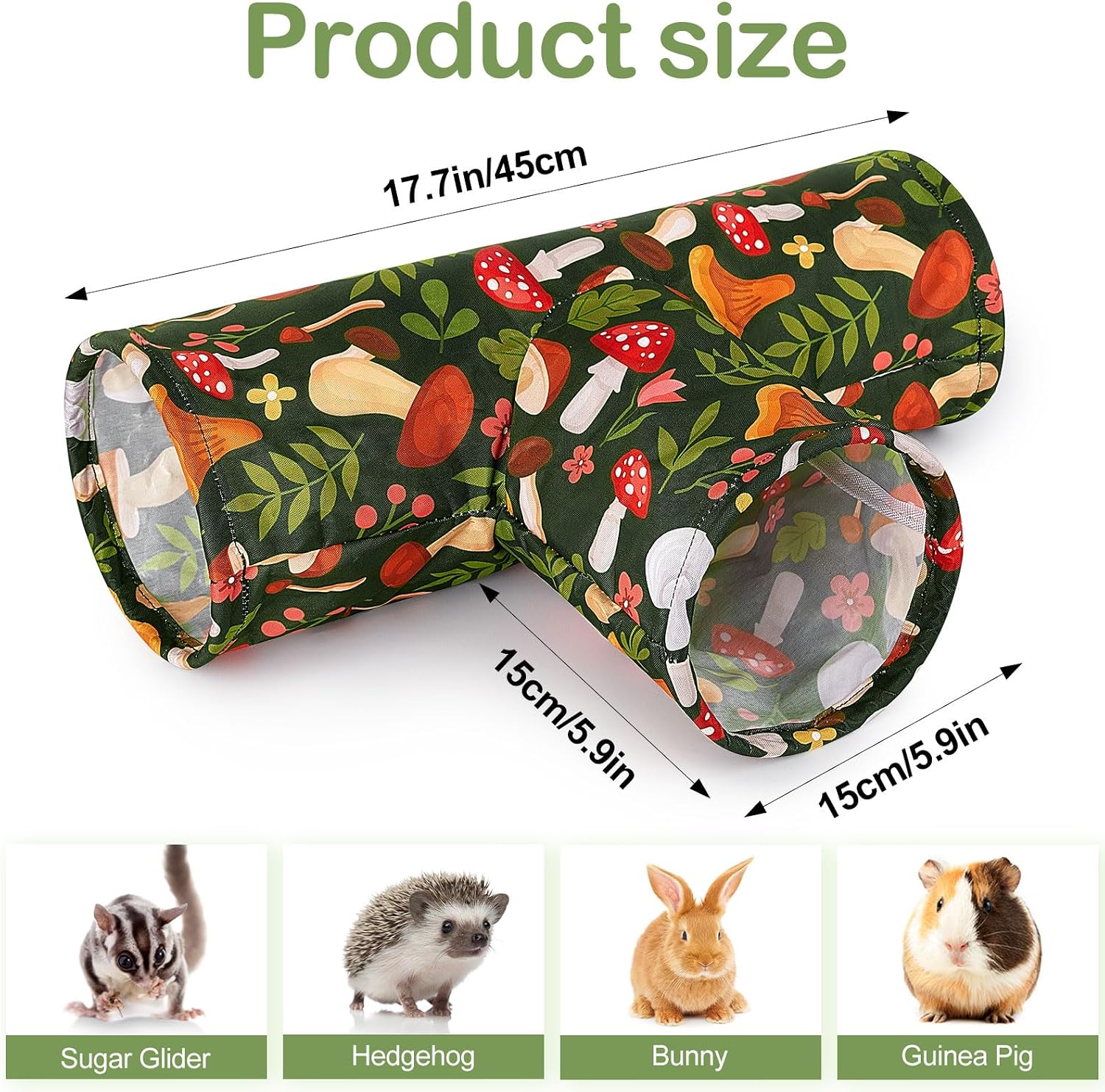 Bienbee Guinea Pig Tunnel, 3 Way Washable Guinea Pig Hideout,Foldable Rabbit Tunnel Guinea Pigs Toys for Bunny Hamster Chinchilla Ferret Rabbit Guinea Pigs Accessories Mushroom - Image 6