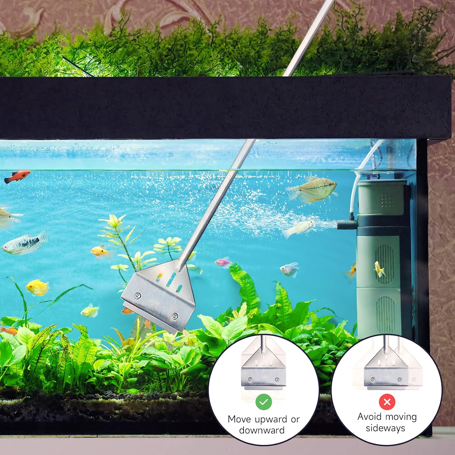 Kirecoo Algae Scraper for Glass Aquariums, 25.6" Fish Tank Cleaner, Stainless Steel Algae Scraper for Fish Tank with 10 Blades, Aquarium Glass Cleaning Tools, Cleaning Accessories - Image 6