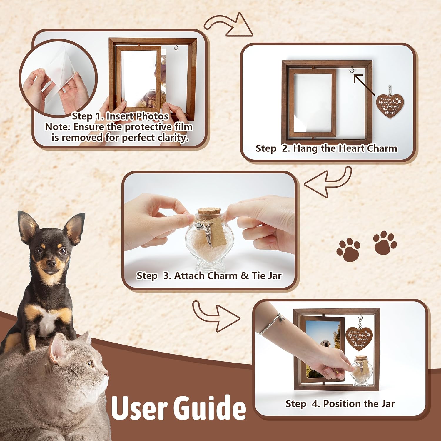 Dog Memorial Gifts for Loss of Pet - Rotating Wooden Frame for 4x6 Photo & Fur Hair Jar - Sympathy Gift for Pet Bereavement, Remembrance Keepsake - Rainbow Bridge Gift for Dog Lovers & Cat Lovers - Image 8