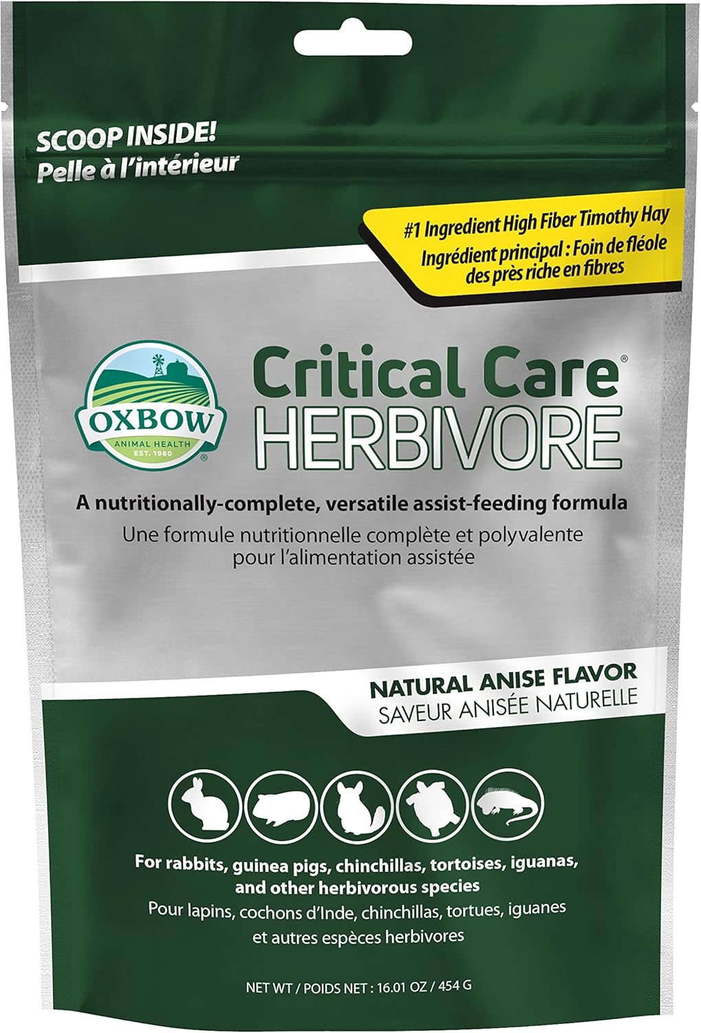 Oxbow Critical Care Herbivore, Emergency Guinea Pig Food, Rabbit Food for Recovery, Natural Anise Flavor, Critical Care for Guinea Pig Emergency Kit, 454 gram bag