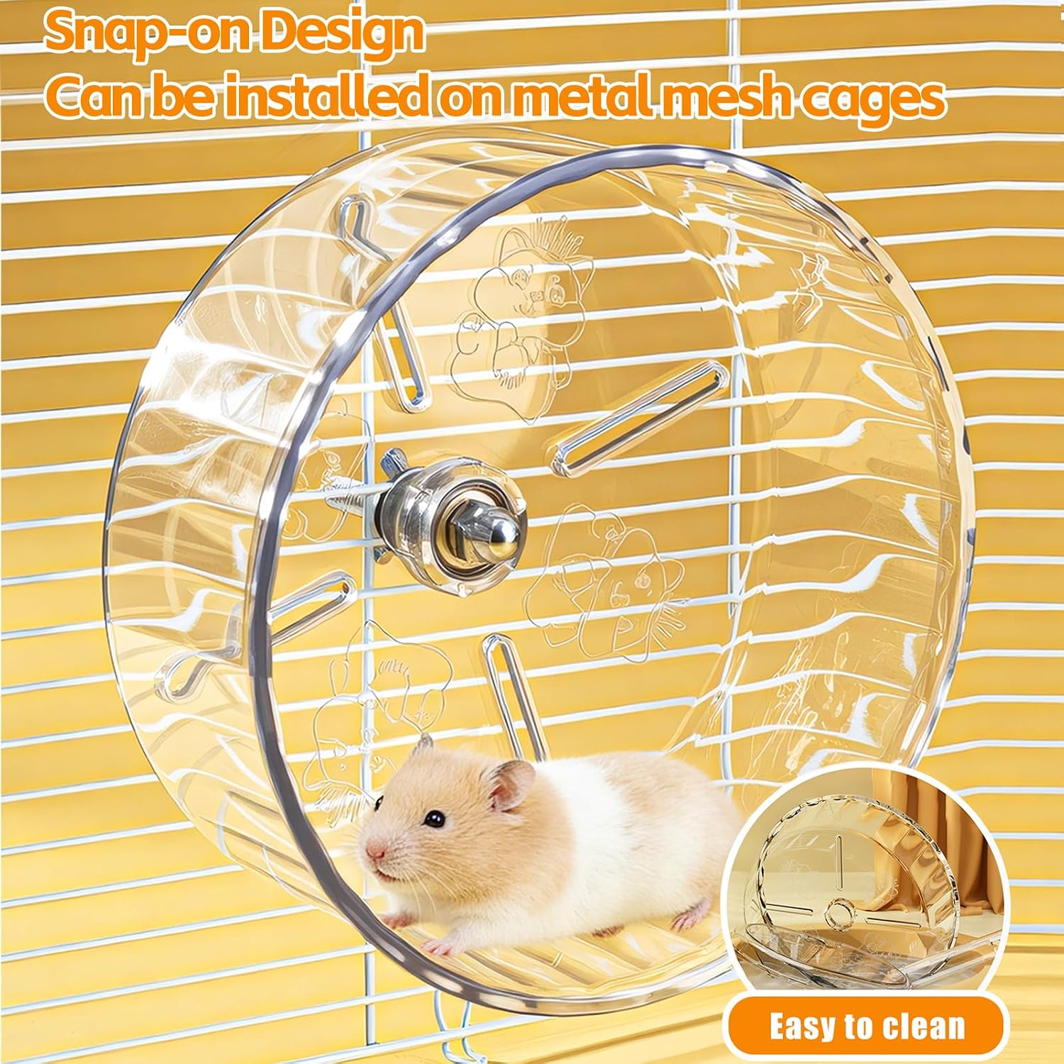 Silent Hamster Exercise Wheel,8.3 Inch Quiet Spinner Hamster Running Wheel,Silent Wheels with Anti-Skid & Adjustable Stand for Gerbils, Mice, or Other Small Pets,Transparent - Image 5