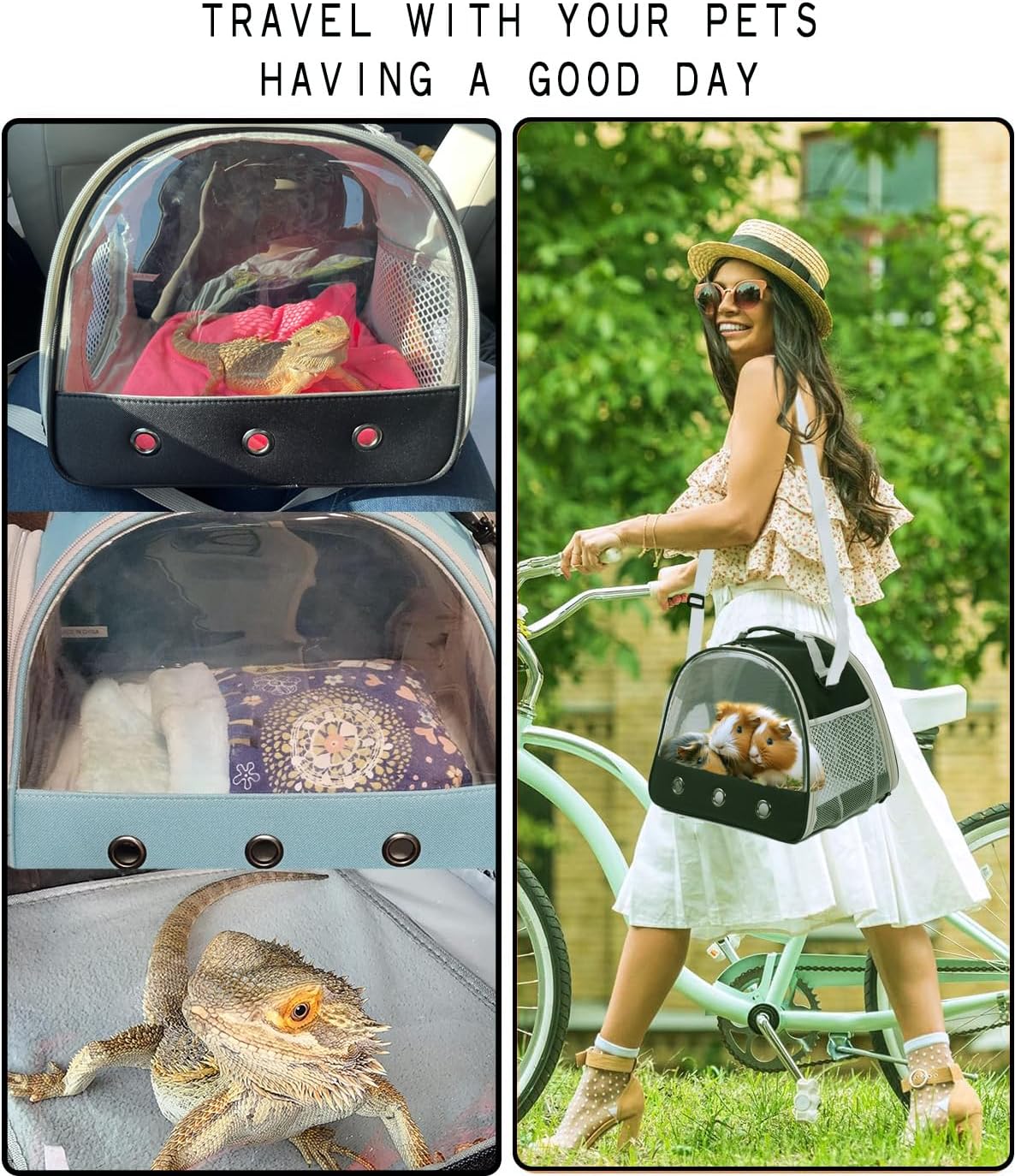 Rabbit Travel Carrier,Lizards Carrier, Small Animal Travel Bag for Bunny Sugar Glider Hedgehog Rat Parrot Bird Guinea Pig, Portable Guinea Pig Travel Cage for 2 - Image 6
