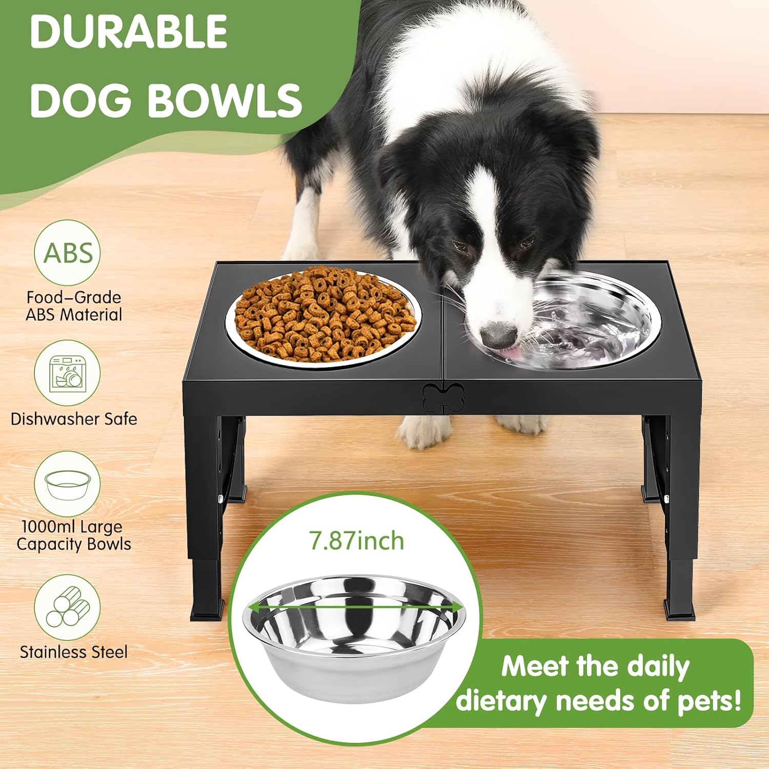 XIAZ Elevated Dog Bowls Large Breed Raised Dogs Bowl Stand Large/Medium Sized Dog Stainless Steel Food Water Bowl Stands 5 Heights Adjustable 9/11/12/14in Black Pet Feeder Dish Station - Image 5