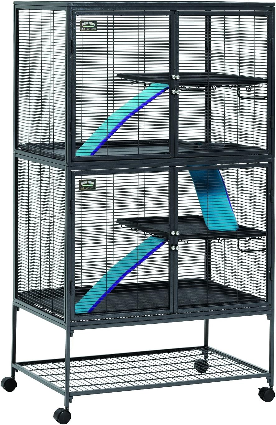 Critter Nation by MidWest Homes for Pets Double Unit Small Animal Cage, Habitat for Rats, Chinchillas, Ferrets, Sugar Gliders, Tool-Free Assembly, with Full-Width Doors, Shelves & Removable Base Pans