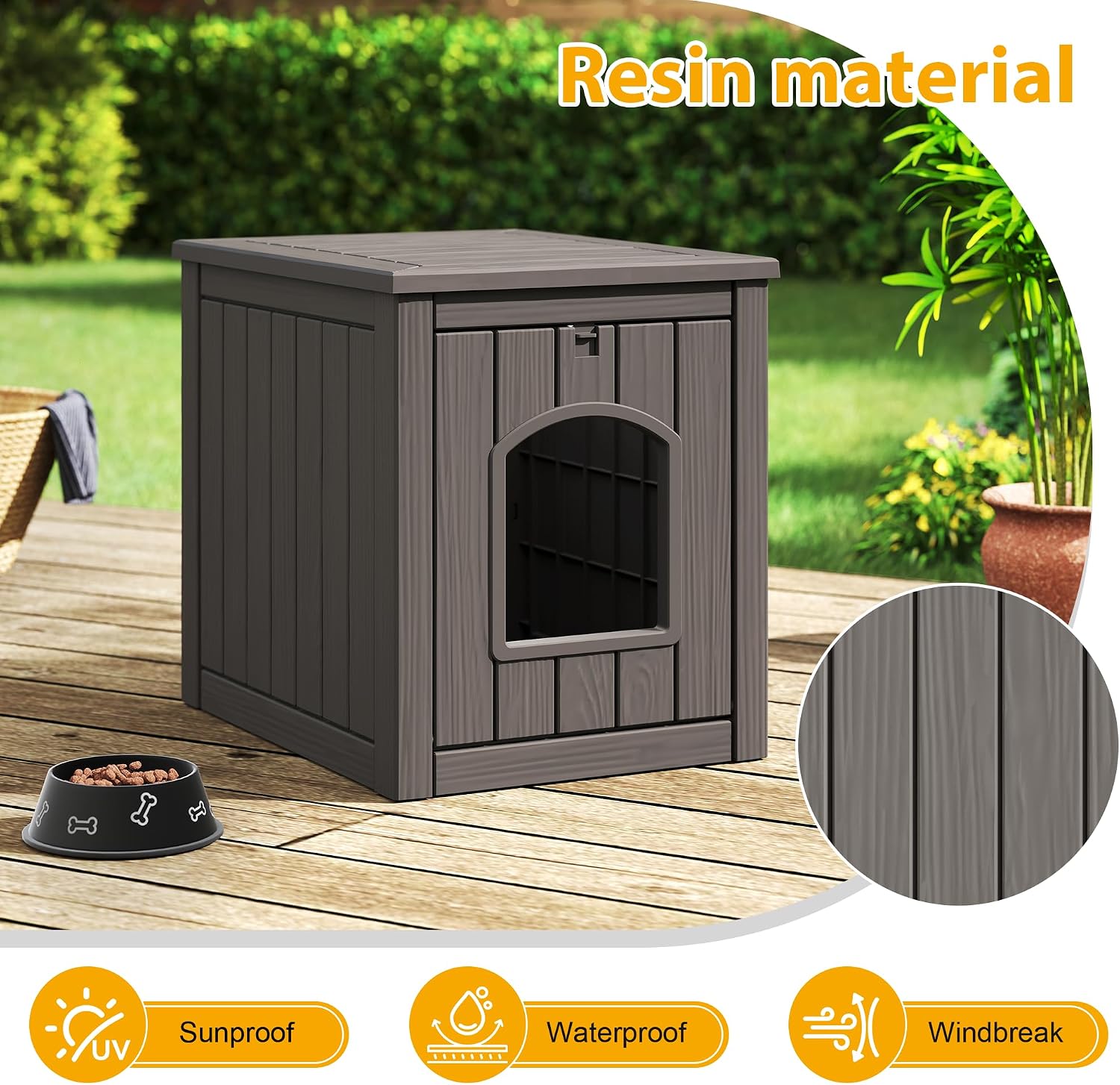 Cat Litter Box Enclosure, Multi-Functional Enclosed Cat Litter Box Furniture, Outdoor Cat House Weatherproof, Openable Front Door & Raised Floor, Easy to Clean & Assemble, Grey - Image 2
