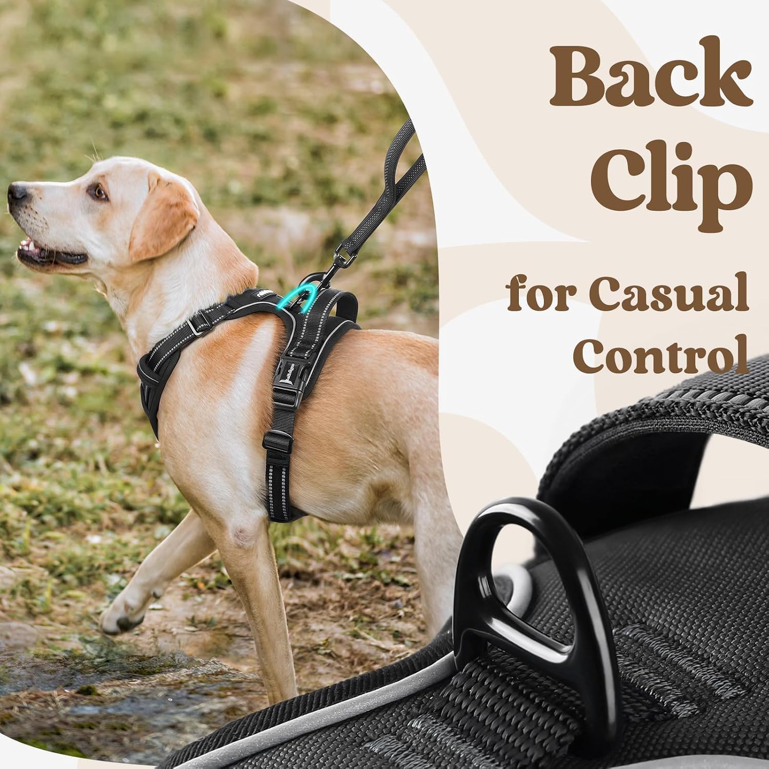 rabbitgoo Dog Harness for Large, No Pull Easy On & Off with 3 Buckles Pet Harness, Adjustable Soft Walking Vest with 2 Clips and Handle, Reflective for Large Dogs, Black, L - Image 5