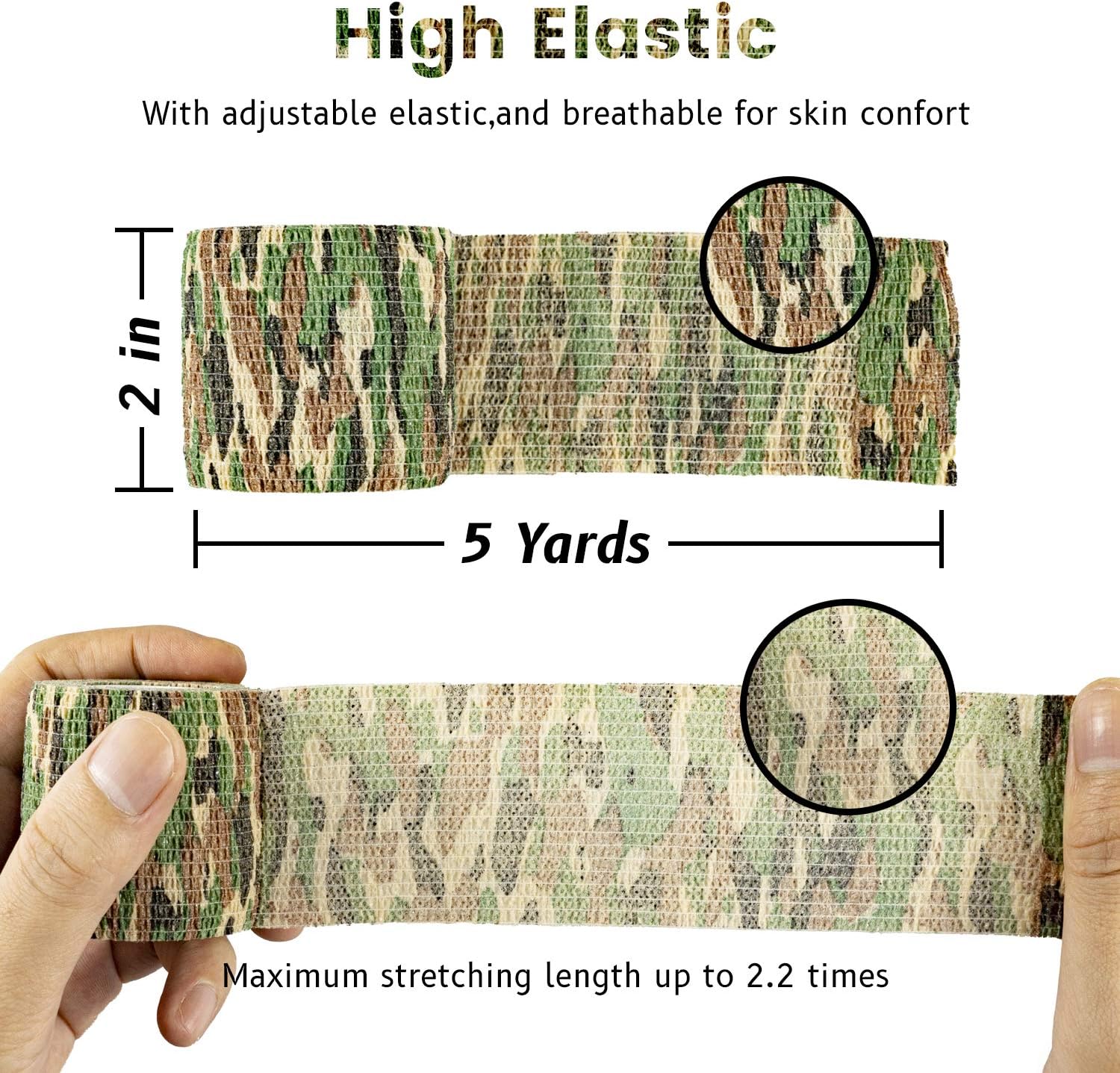 FRESINIDER 9 Rolls Self Adhesive Wrap Athletic Tape Gauze, Breathable Elastic Cohesive Bandage for Sports Injury & Pet (7 Pcs 2" x 5 Yards + 2 Pcs 1" X 5 Yards) (Asian Tiger Camo) - Image 3