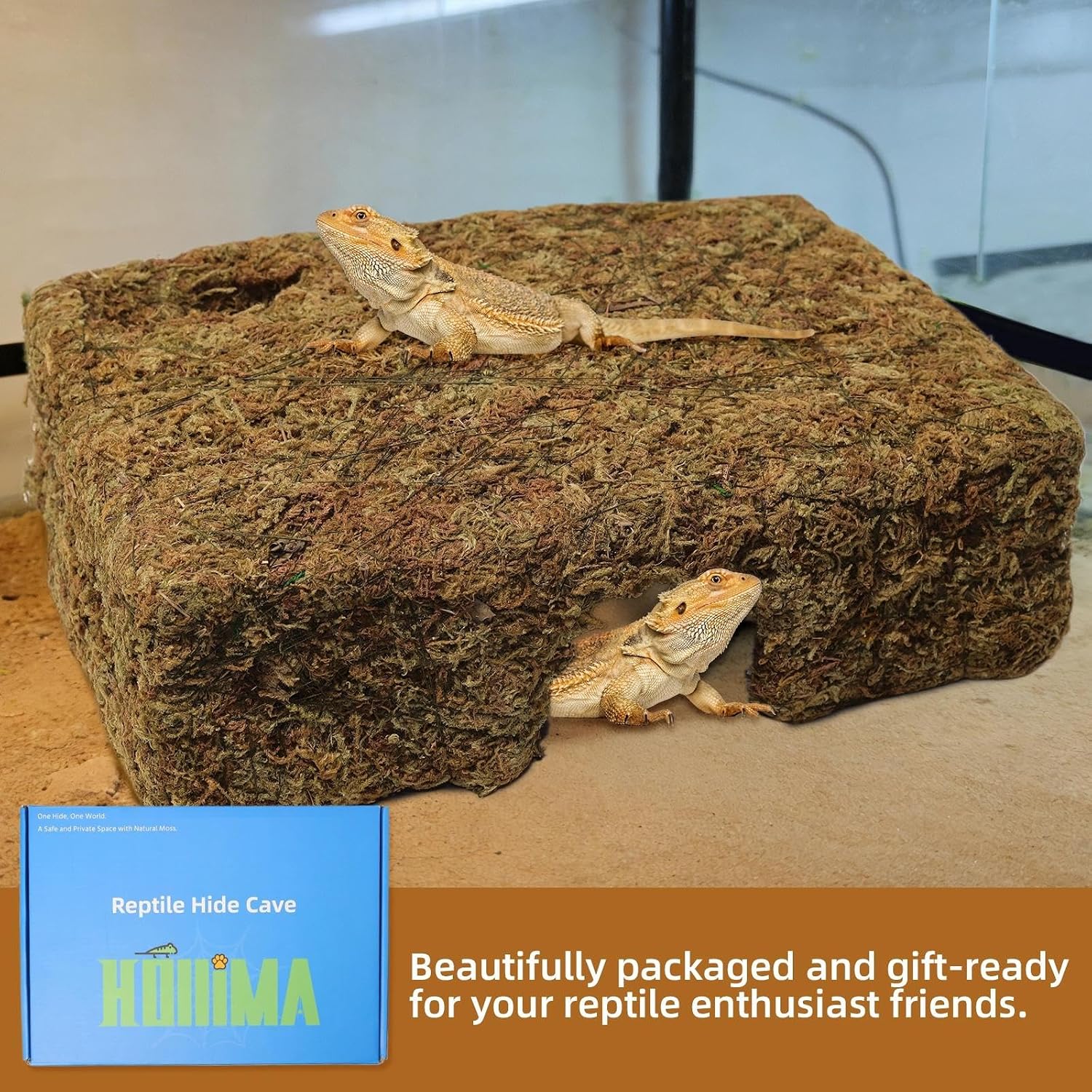 M Size Yellow Moss Cave Hide, Reptile Shelter for Gecko Snake | Moss-textured yellow finish, Supports shedding cycles, Handcrafted durability - Image 5