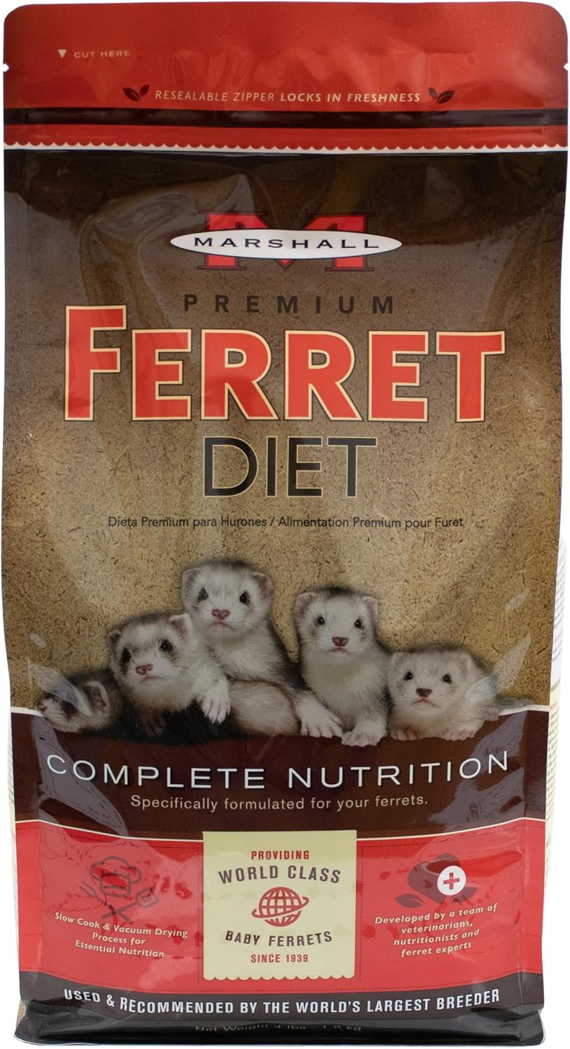 Marshall Pet Products Premium Ferret Diet, 4 lbs Pellet Bag, Complete Nutrition Formula - Single Food Bag