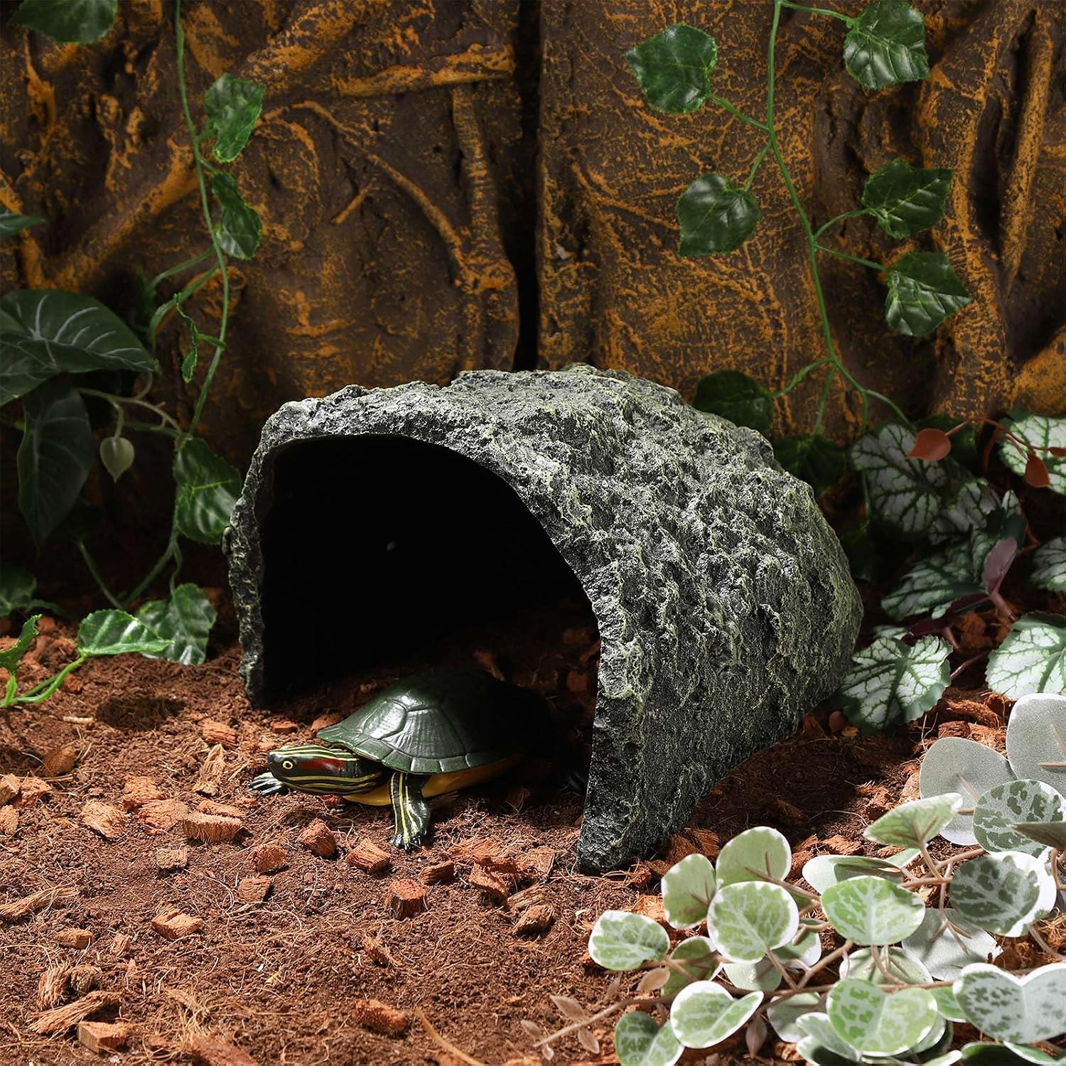 IBWell 9.1 Inch Reptile Hides Resin Tortoise Hideout for Hiding and Basking Aquarium Rock Caves for Snake Bearded Dragon Fish Lizard - Image 3