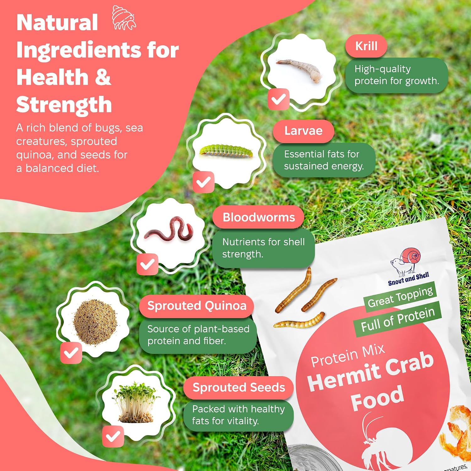 Protein Mix Hermit Crab Food – Insects, Krill & Sprouted Grains – Great as Topper – 56g – Snout and Shell - Image 3