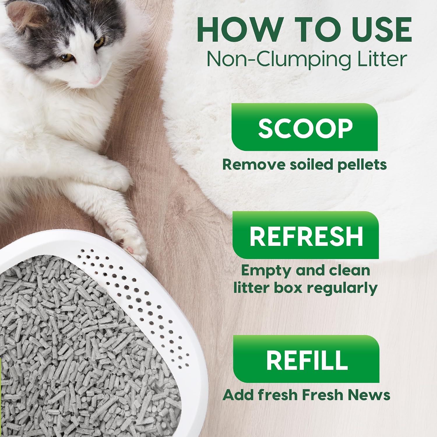 Fresh News Recycled Paper Original Pellet Cat Litter, 25 Pound, Non-Clumping, Unscented, Made in USA - Image 6