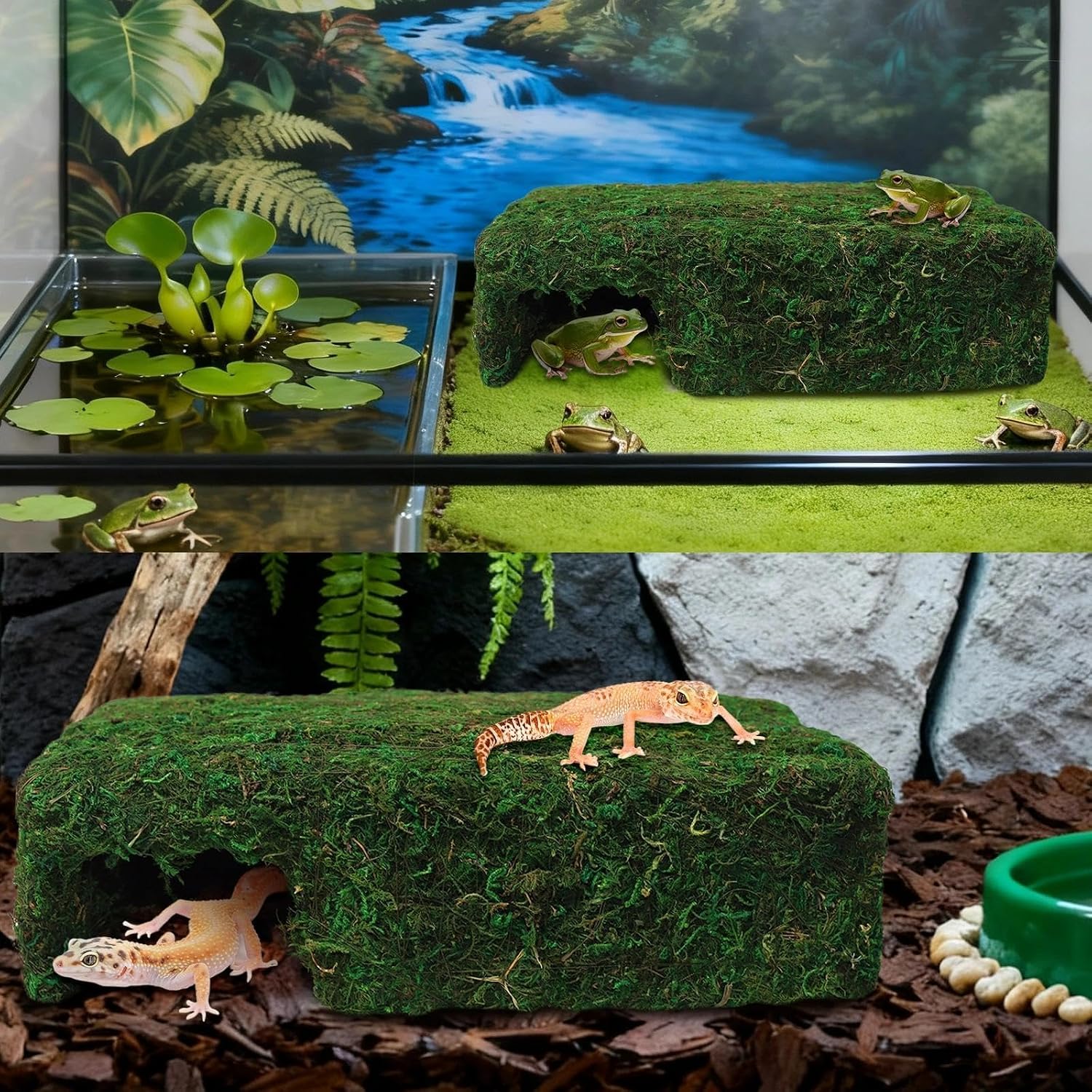 Mossy Cave Hide for Reptiles, Lizard Moss Hideout with Safe Shelter, Snake Cave Hut for Themed Terrarium Ideal for Gecko Hamster Snake to Rest & Hide - Image 7