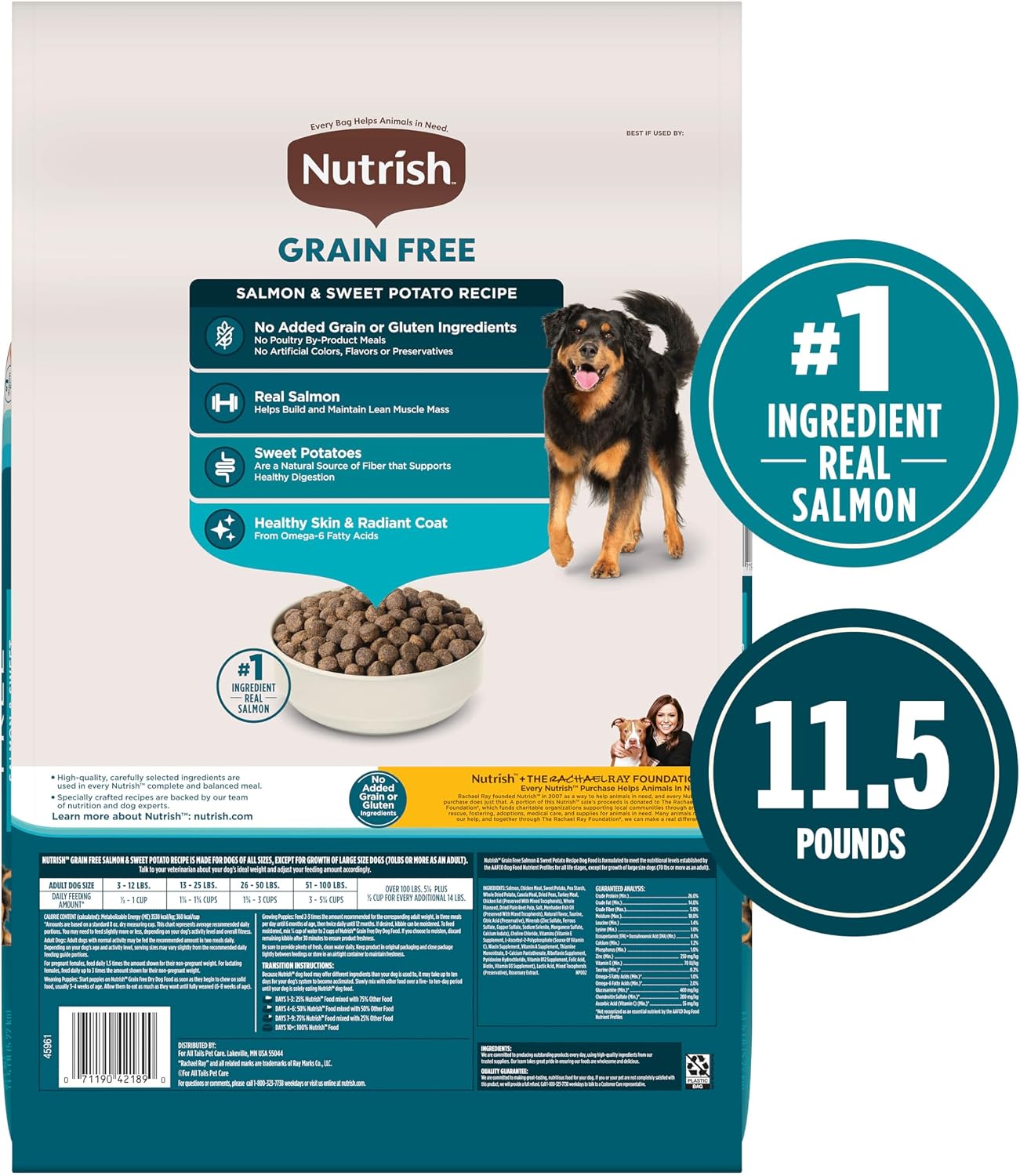Nutrish Grain Free Salmon Dry Dog Food, 11.5 lb. Bag (Rachael Ray) | Made with Sweet Potatoes to Support a Healthy Digestion, No Added Grain or Gluten Ingredients or No Poultry By-Product Meal - Image 3