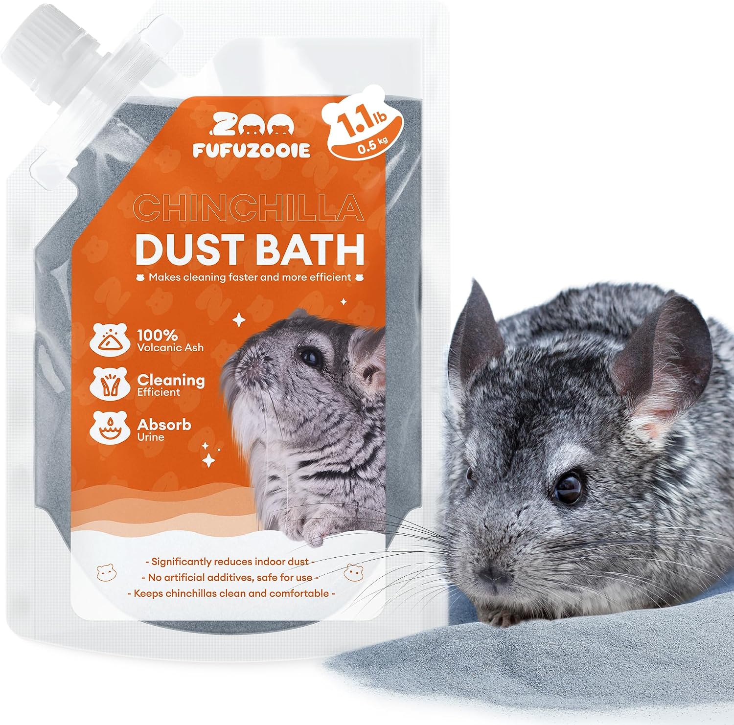 Chinchilla Dust Bath - Gentle Powder for Hamsters & Gerbils, 18oz | Natural sand bath for healthy fur. Safe for chinchillas, hamsters, gerbils & small pets. Gentle, premium dusting powder.
