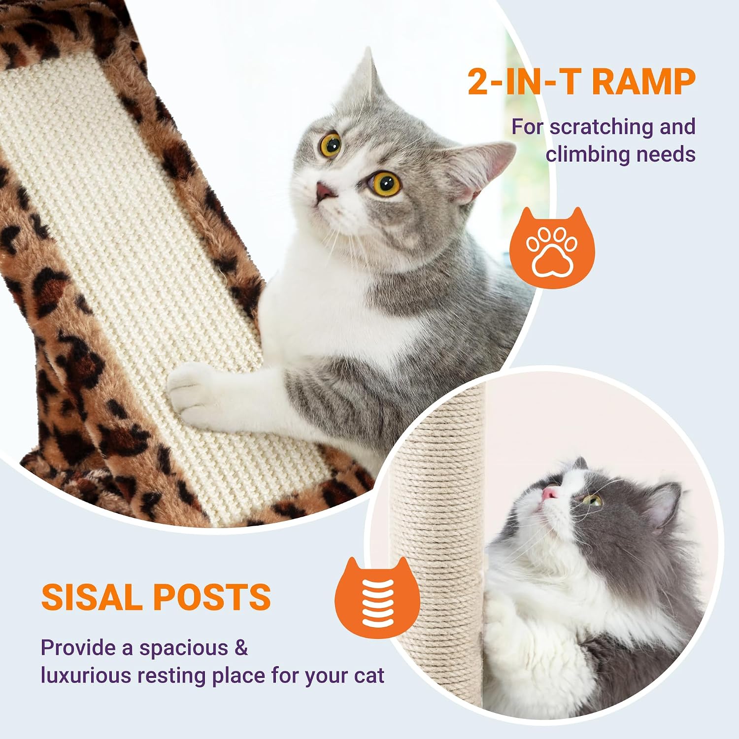Allewie 81 Inches Tall Cat Tree/Multi-Level Large Climbing Tree House and Towers for Big Feline/Condo and Hammock/Scratching Post/Wide Base/Leopard Print - Image 5