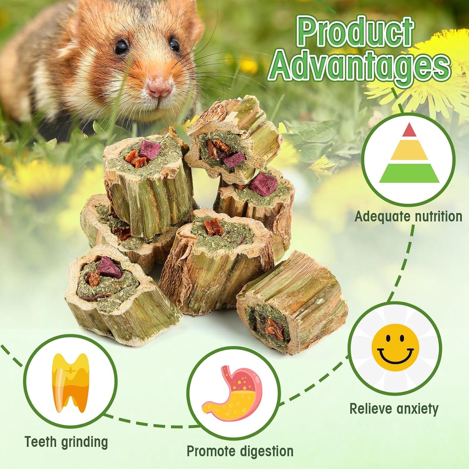 Abizoo Rabbit Chew Toys for Bunny Natural Papaya Wood Chew Treats with Organic Alfalfa Hay, Dried Carrot, Apple and Sweet Potato for Rabbits Guinea Pigs Hamsters Chinchillas Gerbils(3.5oz/100g) - Image 5