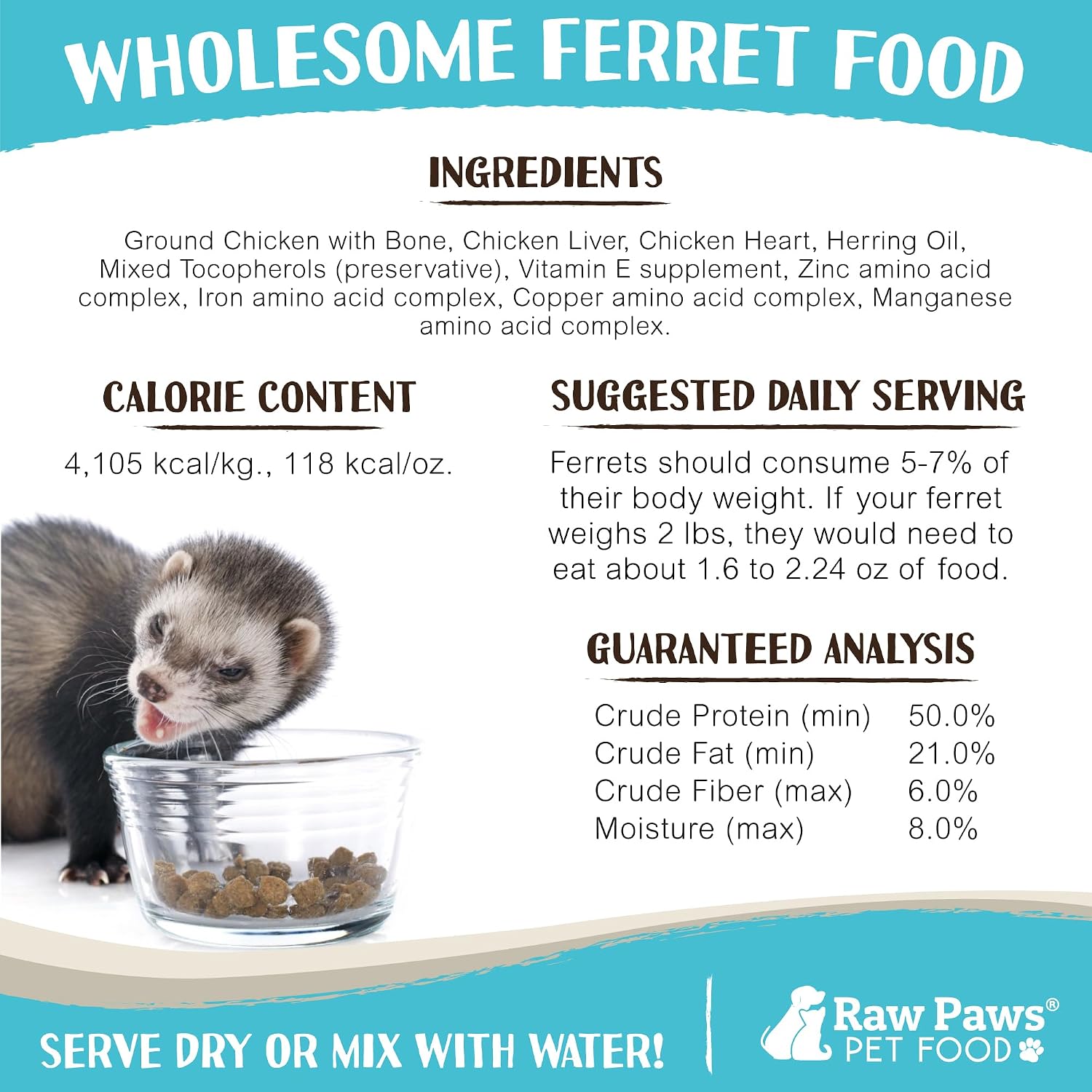 Raw Paws Freeze Dried Ferret Food - Chicken Recipe 16-oz - Grain Free | High Protein Raw Diet - Made in USA - Dry Ferret Food - Training Treats - Baby Adult Senior Ferrets - Image 4