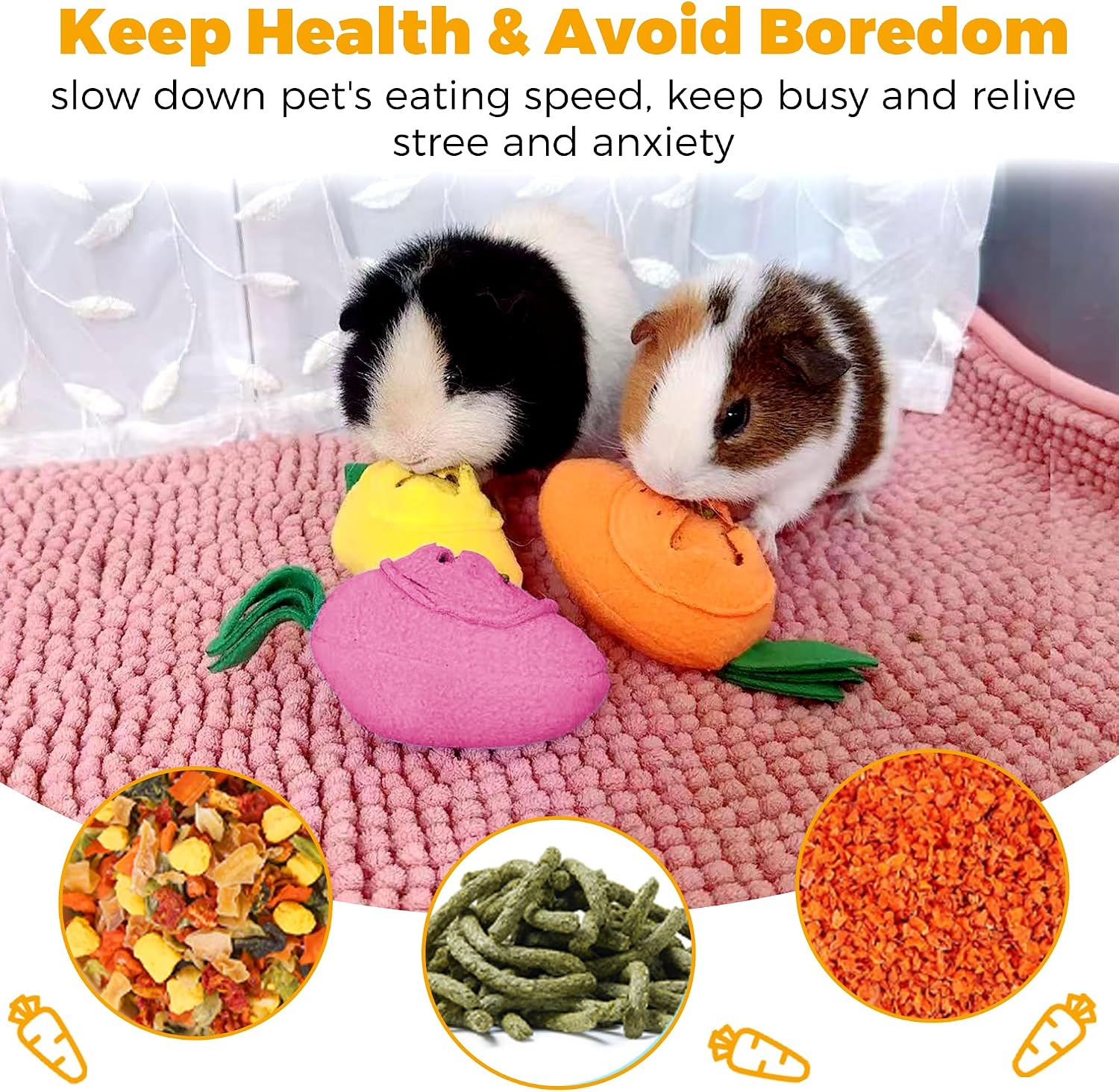 3Pcs Guinea Pig Forage Toys, Guinea Pig Toys Enrichment for Boredom, Washable Puzzle Feed Game Slow Feeder, Snuffle Ball Treat Dispenser Feeding Toy, Exercise Acitivity Foraging Toy (Random Color) - Image 4