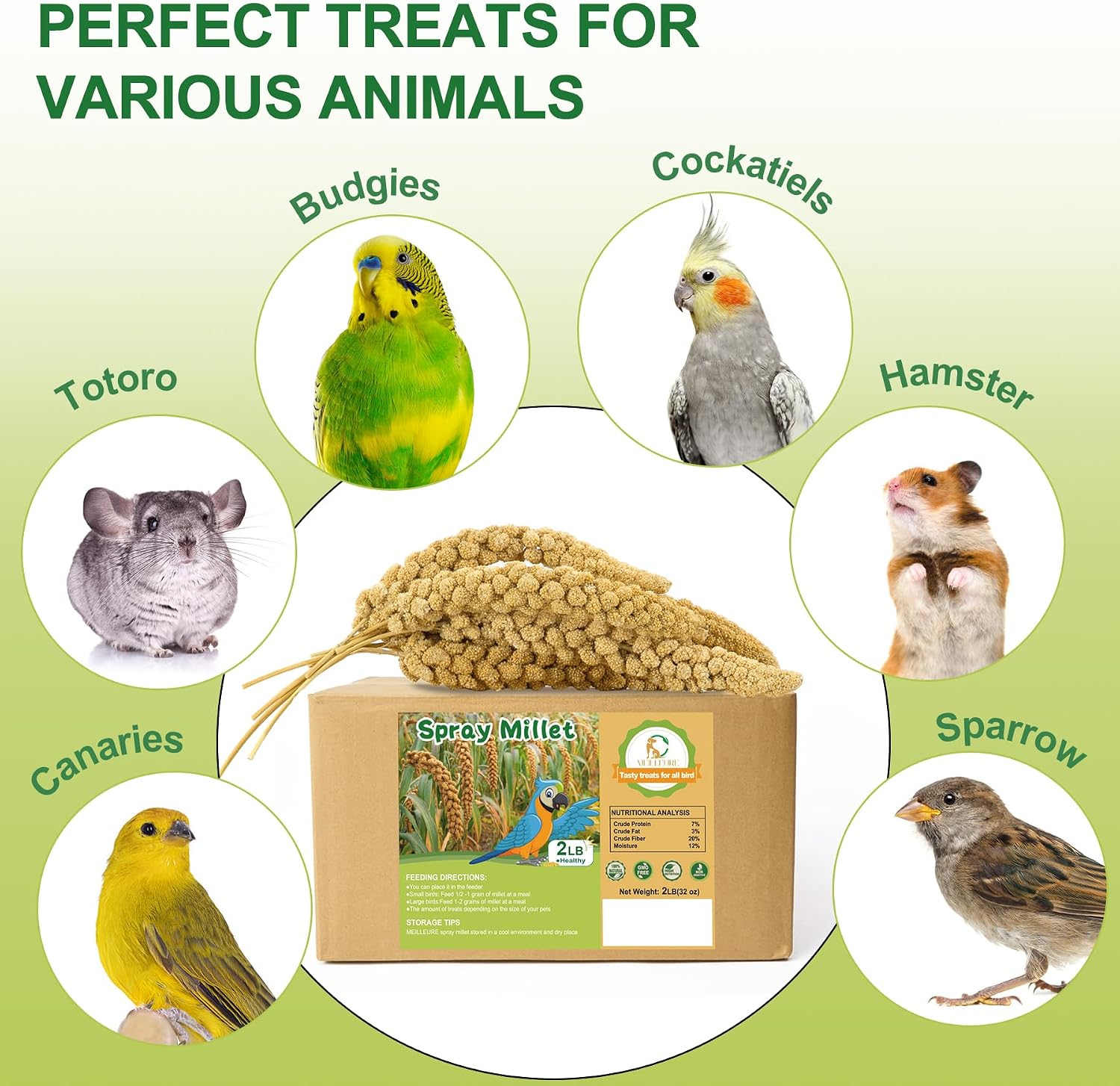 2LB Spray Millet Bird Treat for Parakeets, Natural Sun-Dried Birds Millet Spray for Parrots, Finches, Cockatiel, Budgie & Hamster, Bird Food Bulk - Image 6