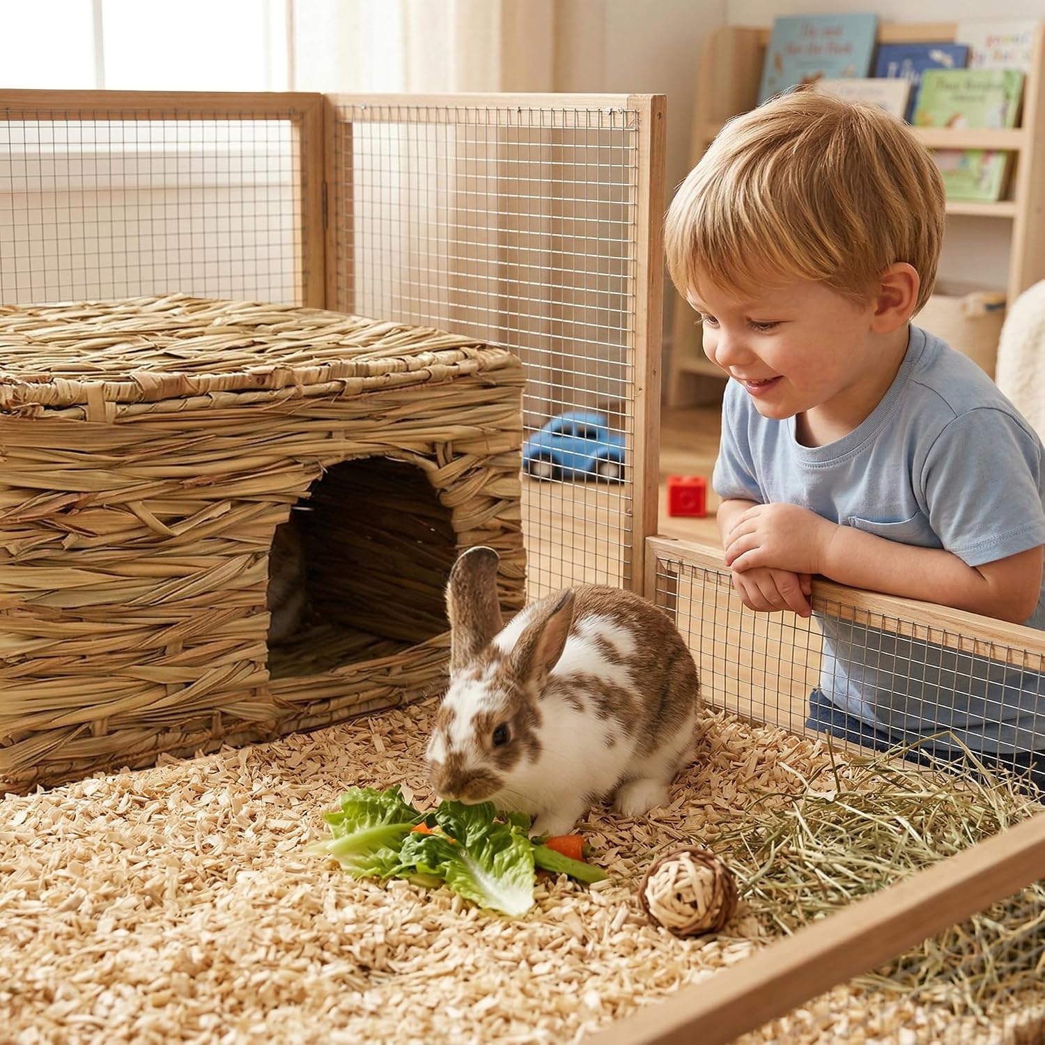 WUWEOT 2 Pack Large Grass Bunny House, Foldable Rabbit Hut, Play Hideaway Bed Hay Mat Chew Toy for Rabbit, Guinea Pigs, Gerbils, Hamster and Small Animals, 11"x8"x8" - Image 7