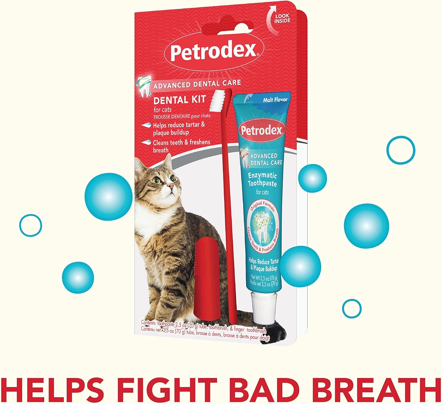 Petrodex Dental Care Kit for Cats, Cat Toothbrush and Toothpaste, Cleans Teeth and Fights Bad Breath, Reduces Plaque Tartar Formation, Malt Flavor, 2.5oz Toothpaste + Toothbrush - Image 2