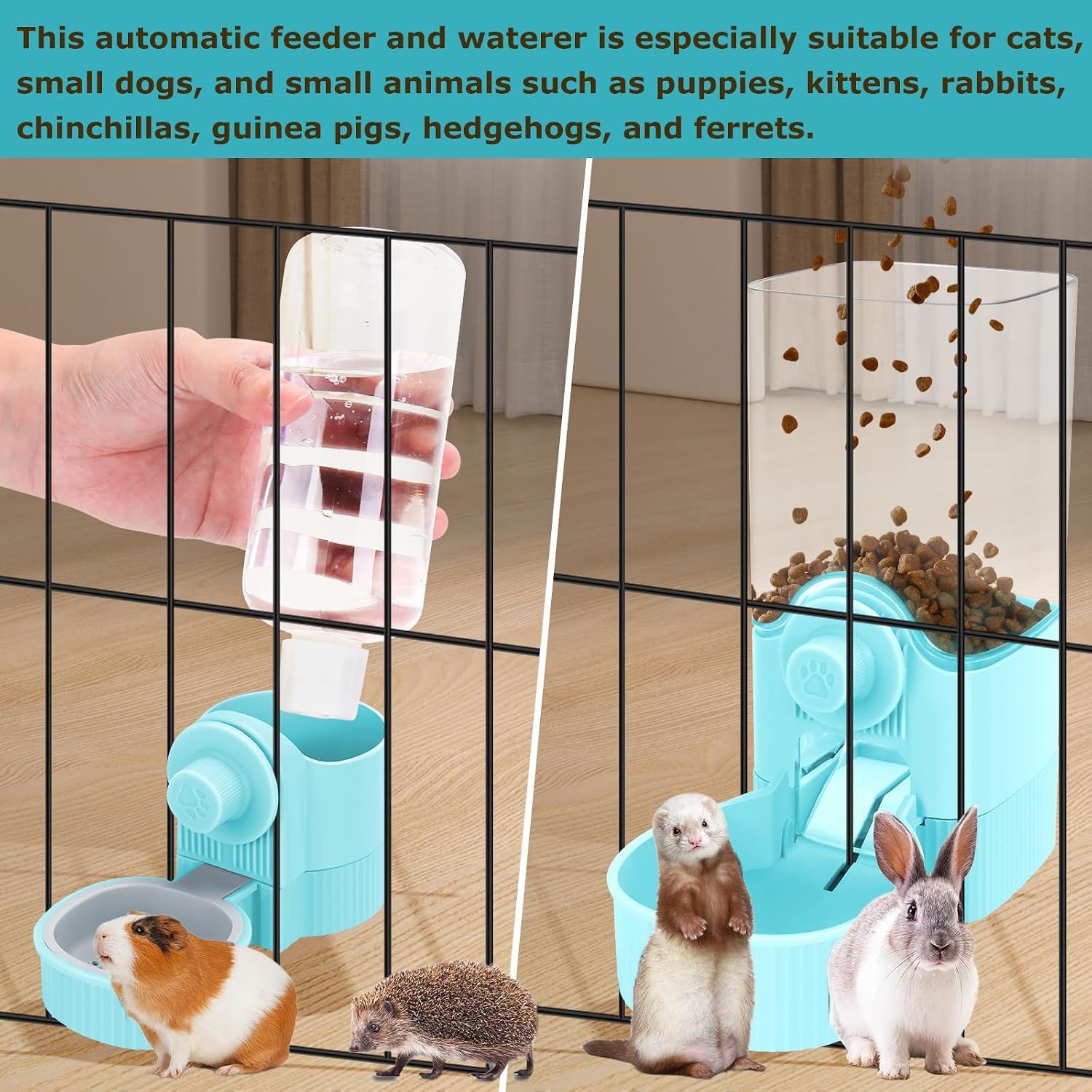 GPY Automatic Hanging Gravity Pet Feeder and Water Dispenser Set ,Automatic Rabbit Feeder and Dog Water Dispenser for Dogs Cats Pets Animals Large Capacity (Blue Water Feeder&Food Feeder) (Blue) - Image 6