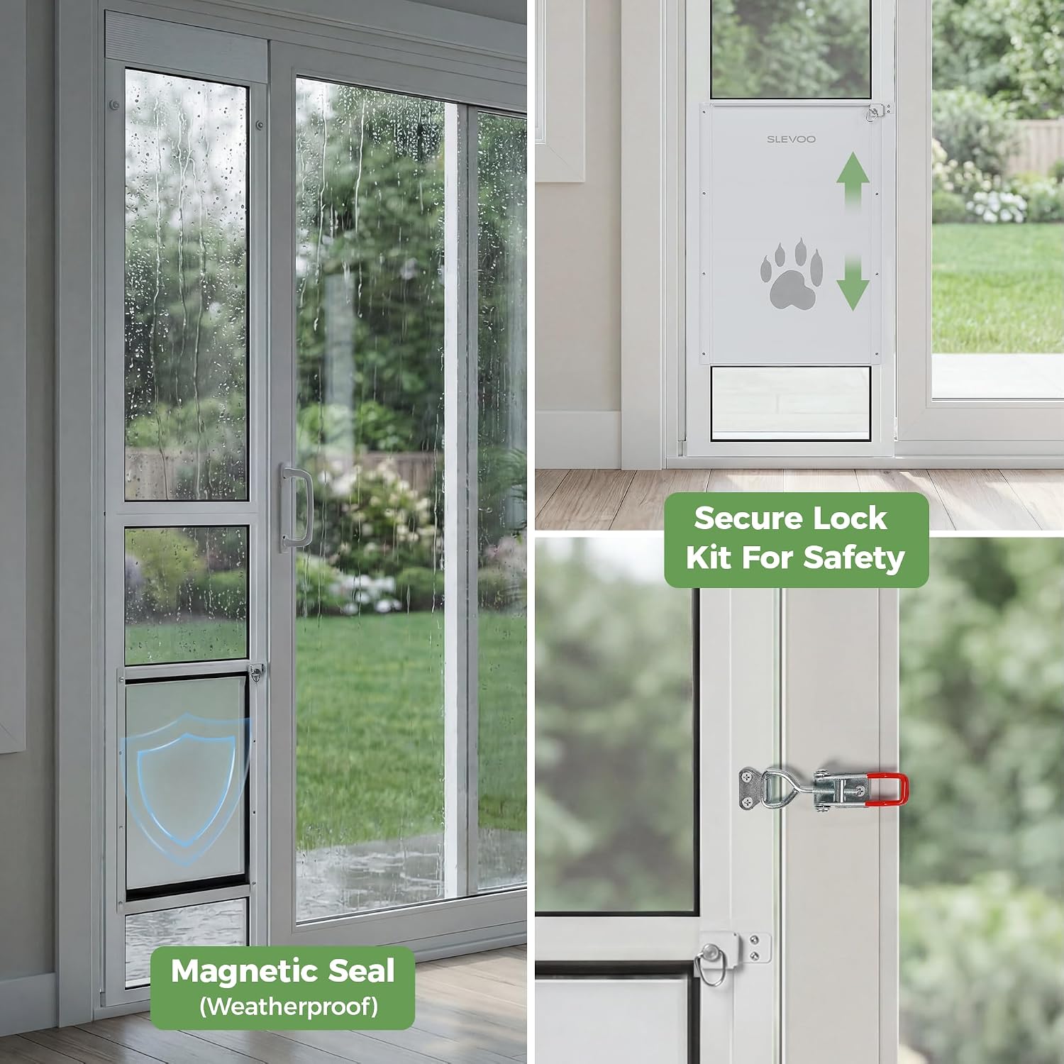 Slevoo Sliding Glass Dog Door, Height Adjustable 79 2" to 82" (Large-Tall) | No-Cut Installation, Upgraded Silicone Flap, Weatherproof & Secure Pet Door for Medium/Large Dogs, White Aluminum Frame - Image 6