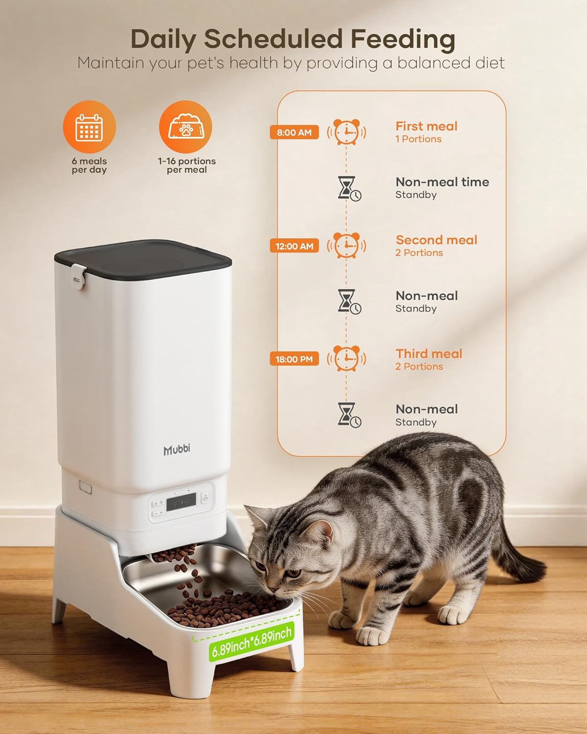 Automatic Dog Feeder with Elevated Stand - 7L Cat Food Dispenser with Large Food Tray, Timed Auto Cat Feeder for Dry Food, 6 Meals Per Day, No-Jam, Freshness Design, Detachable for Easy Clean - Image 4