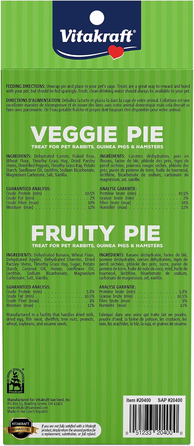 Vitakraft Veggie & Fruity Pie Treat for Pet Rabbits, Guinea Pigs, and Hamsters, 2 Pies,brown,24" x 50", 1.27 Ounce (Pack of 1) - Image 2