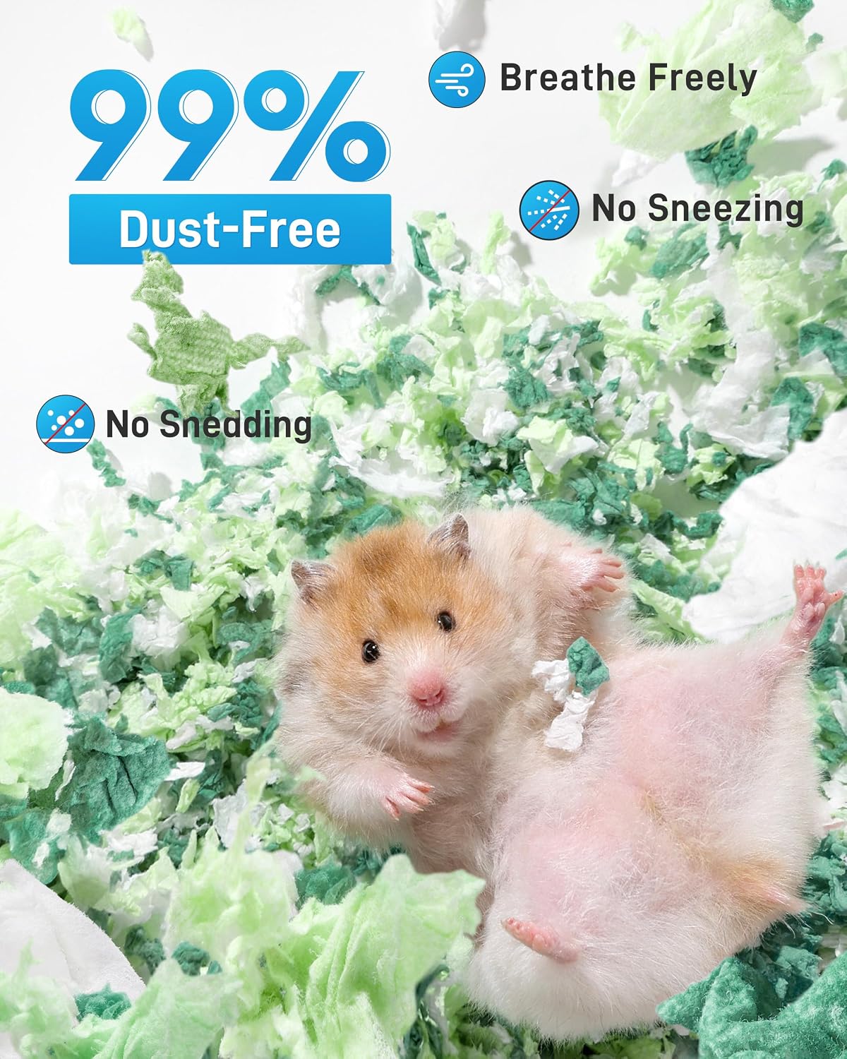 BUCATSTATE Hamster Bedding 15L, 99% Dust-Free Guinea Pig Paper Bedding Odor Control Paper Bedding, Cozy Small Animal Bedding for Rabbit Rat Syrian Dwarf Hamsters Gerbils (Green) - Image 2