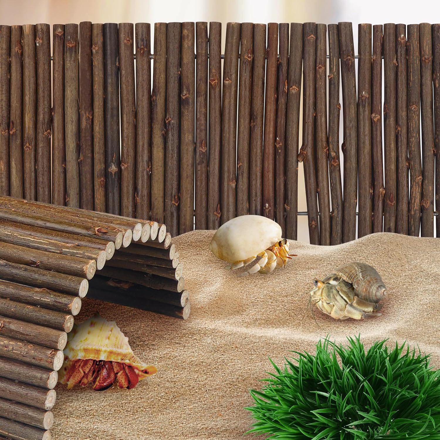 QUOZUO 2PCS Reptile Hideout Hermit Crab Bendable Bridge, Wooden Hermit Crab Hideout Climbing Toys, Reptile Tank Habitat Decor Hiding Hut for Lizards, Mice, Spiders - Image 6